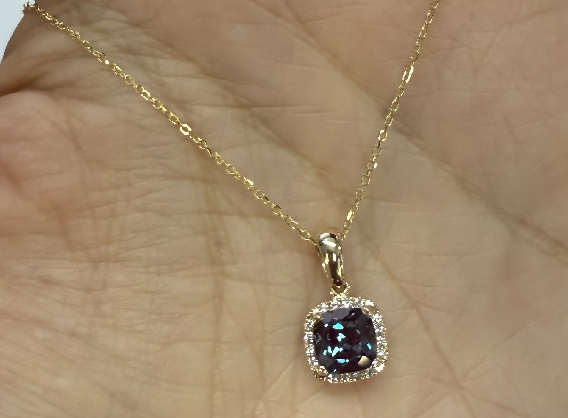 14k Yellow Gold Genuine Laboratory Grown 1.30 Cttw Alexandrite & Diamond Halo Pendant - Image 18