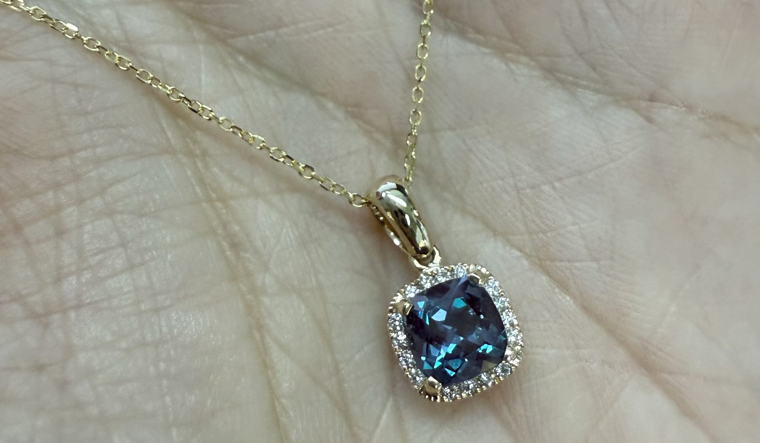 14k Yellow Gold Genuine Laboratory Grown 1.30 Cttw Alexandrite & Diamond Halo Pendant - Image 20