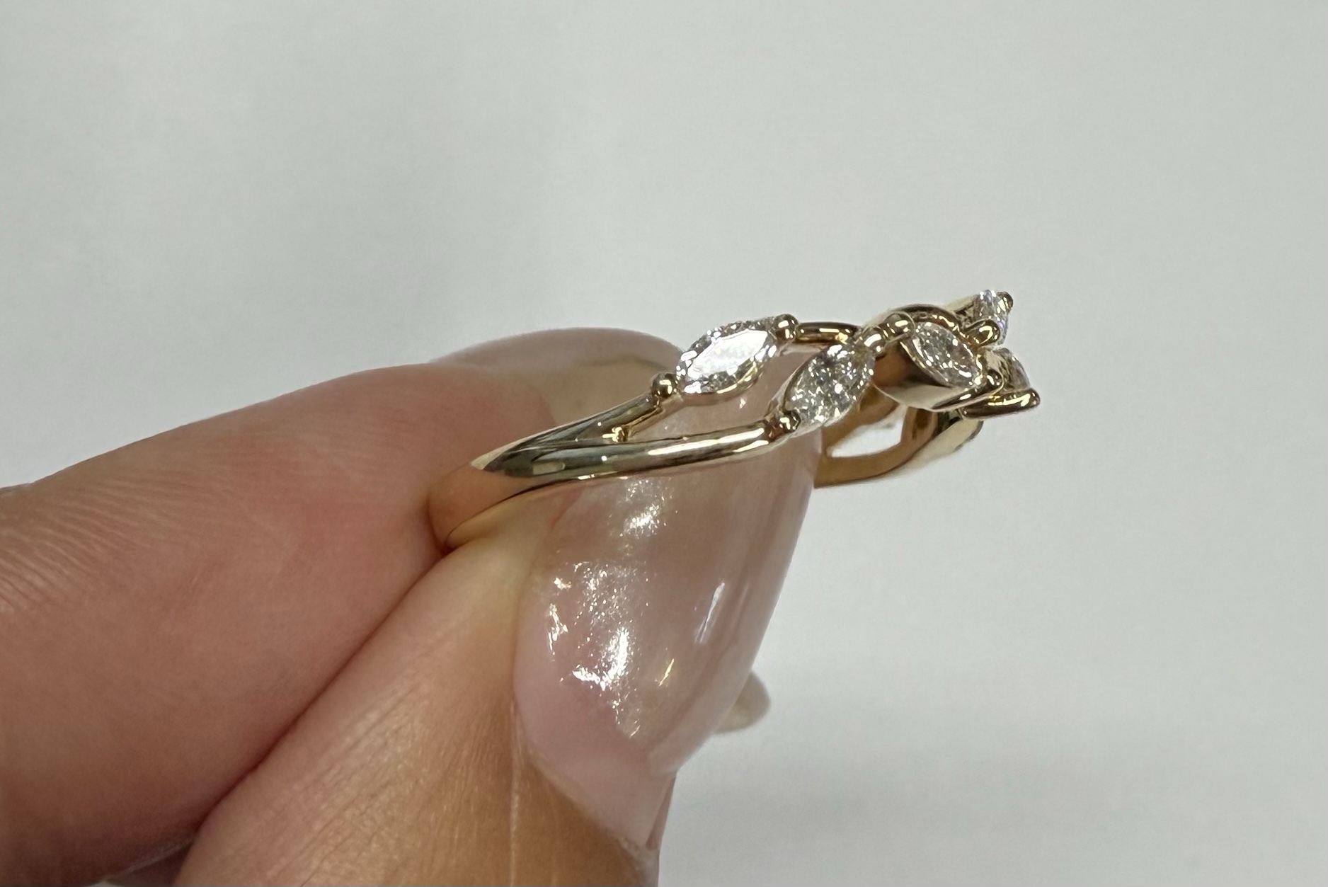 14k Yellow Gold 7 Stone Genuine .35 Cttw Marquise Diamond Band - Image 3