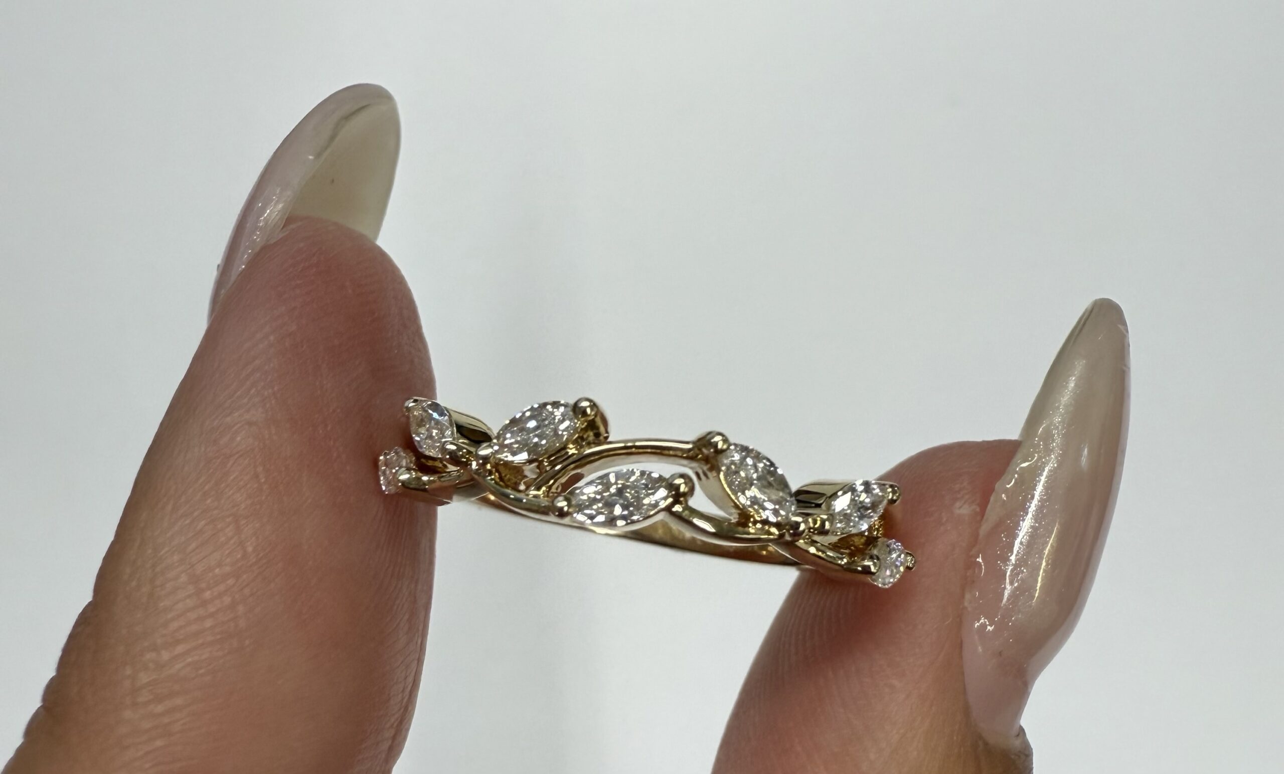 14k Yellow Gold 7 Stone Genuine .35 Cttw Marquise Diamond Band - Image 14