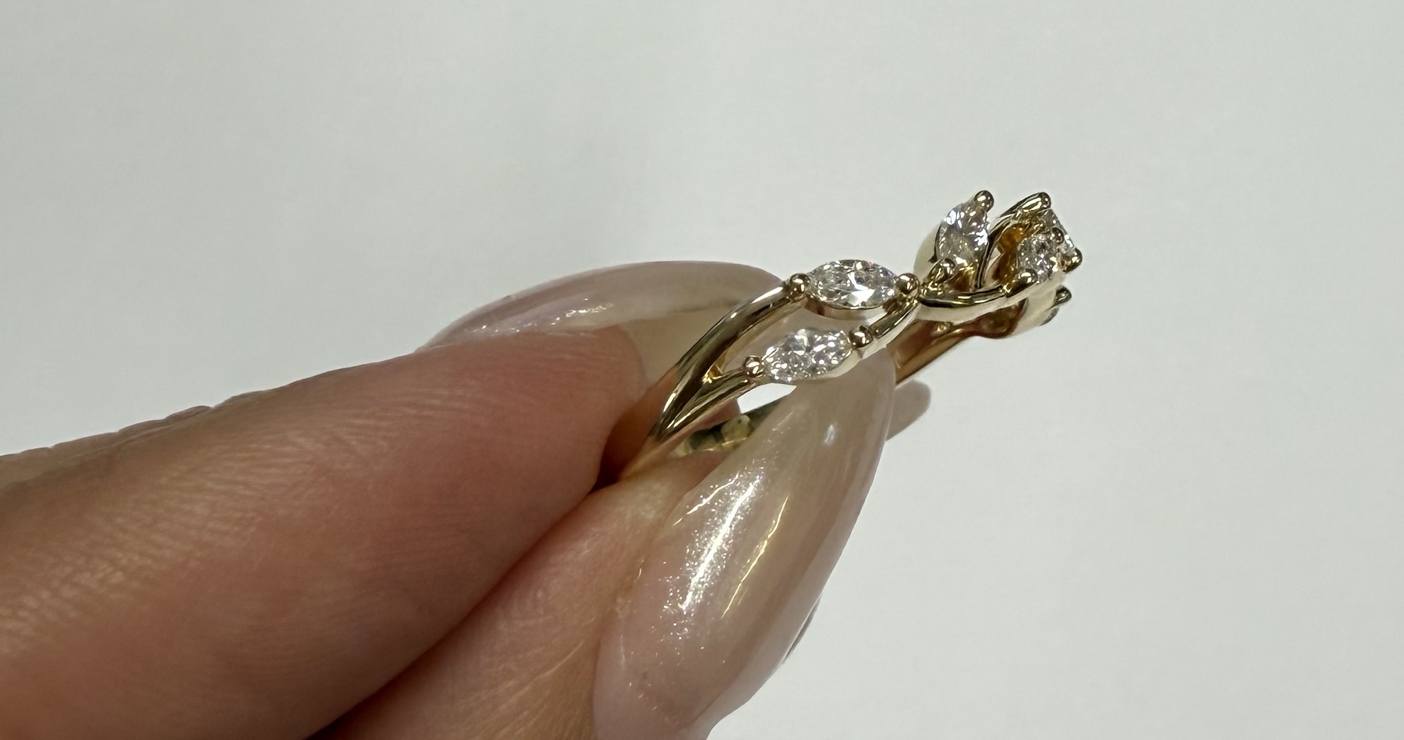 14k Yellow Gold 7 Stone Genuine .35 Cttw Marquise Diamond Band - Image 16