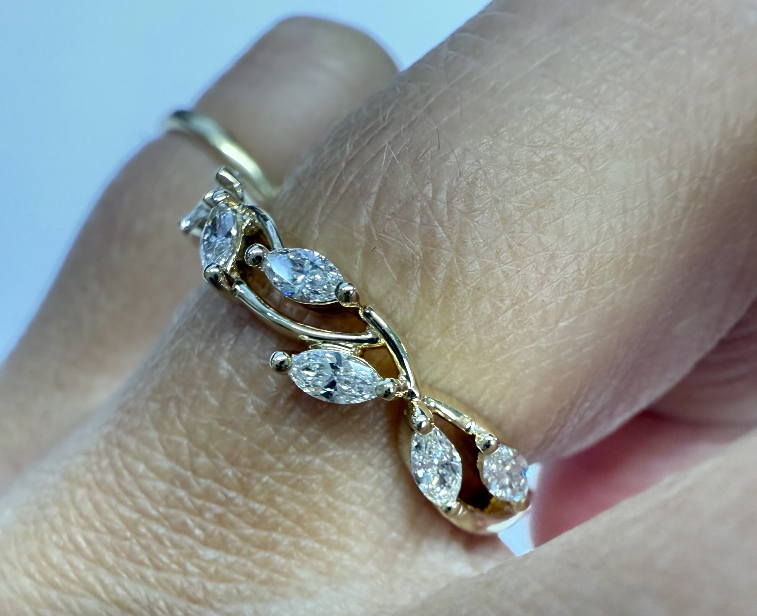 14k Yellow Gold 7 Stone Genuine .35 Cttw Marquise Diamond Band - Image 23