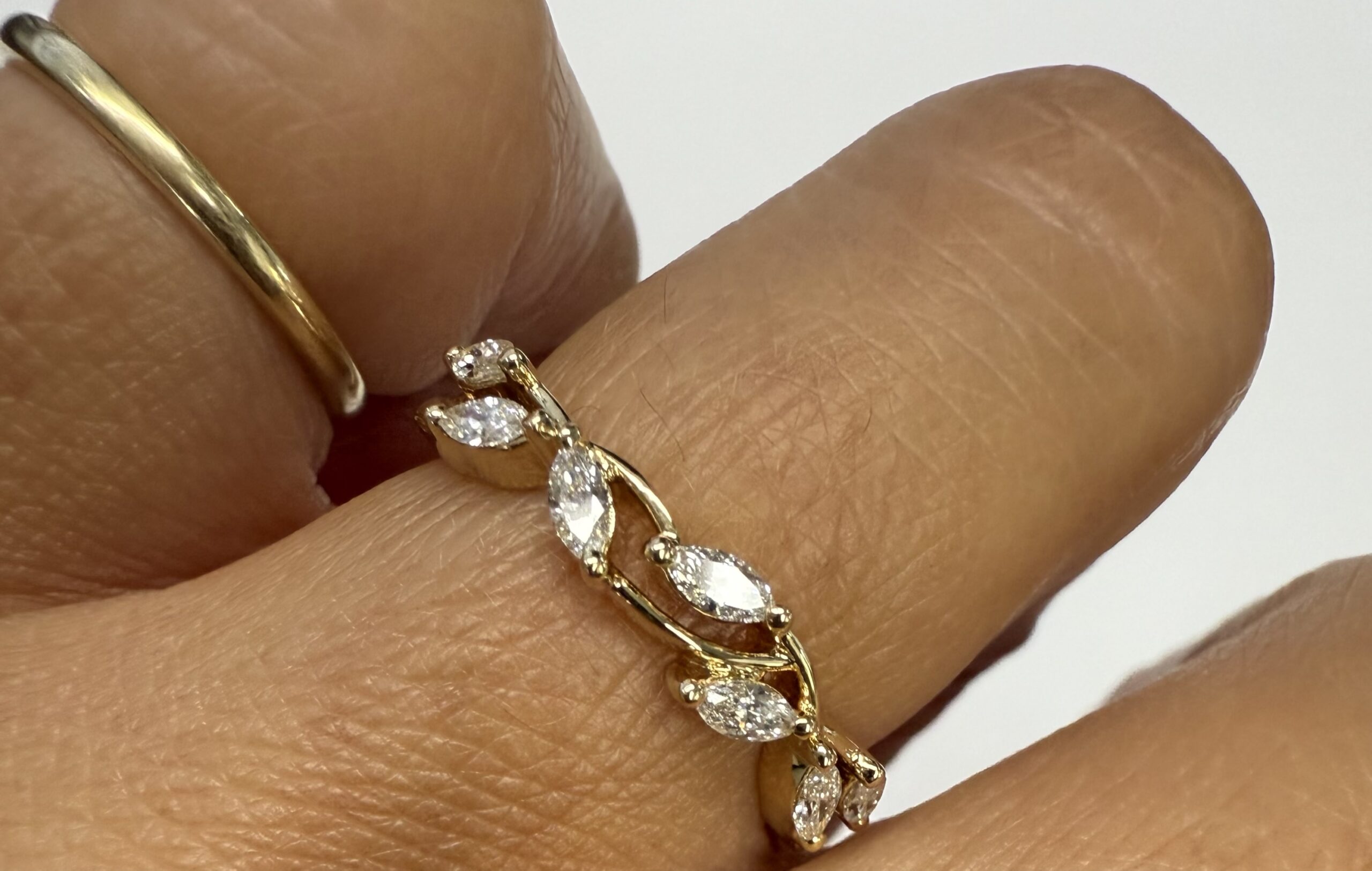 14k Yellow Gold 7 Stone Genuine .35 Cttw Marquise Diamond Band - Image 36