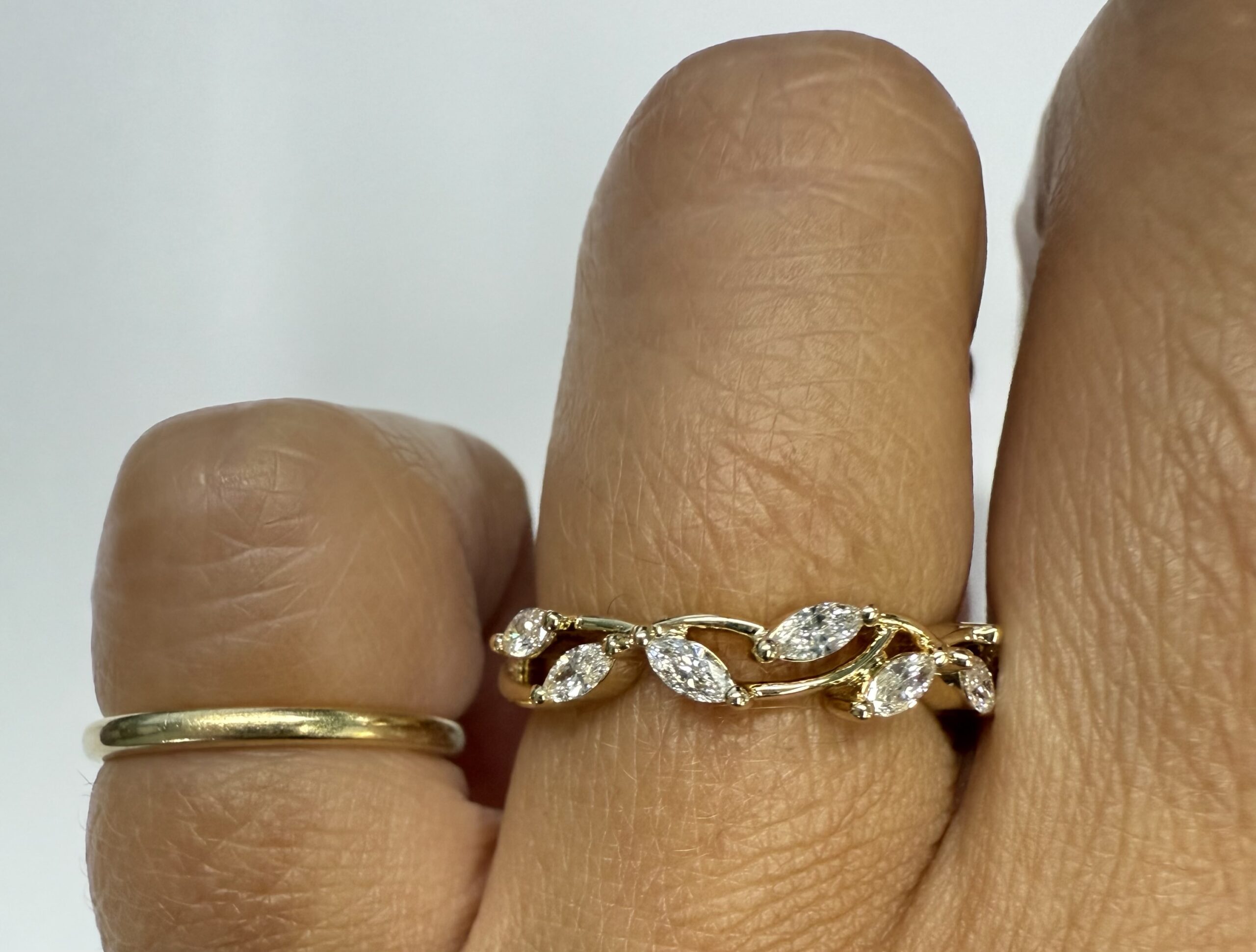 14k Yellow Gold 7 Stone Genuine .35 Cttw Marquise Diamond Band - Image 35