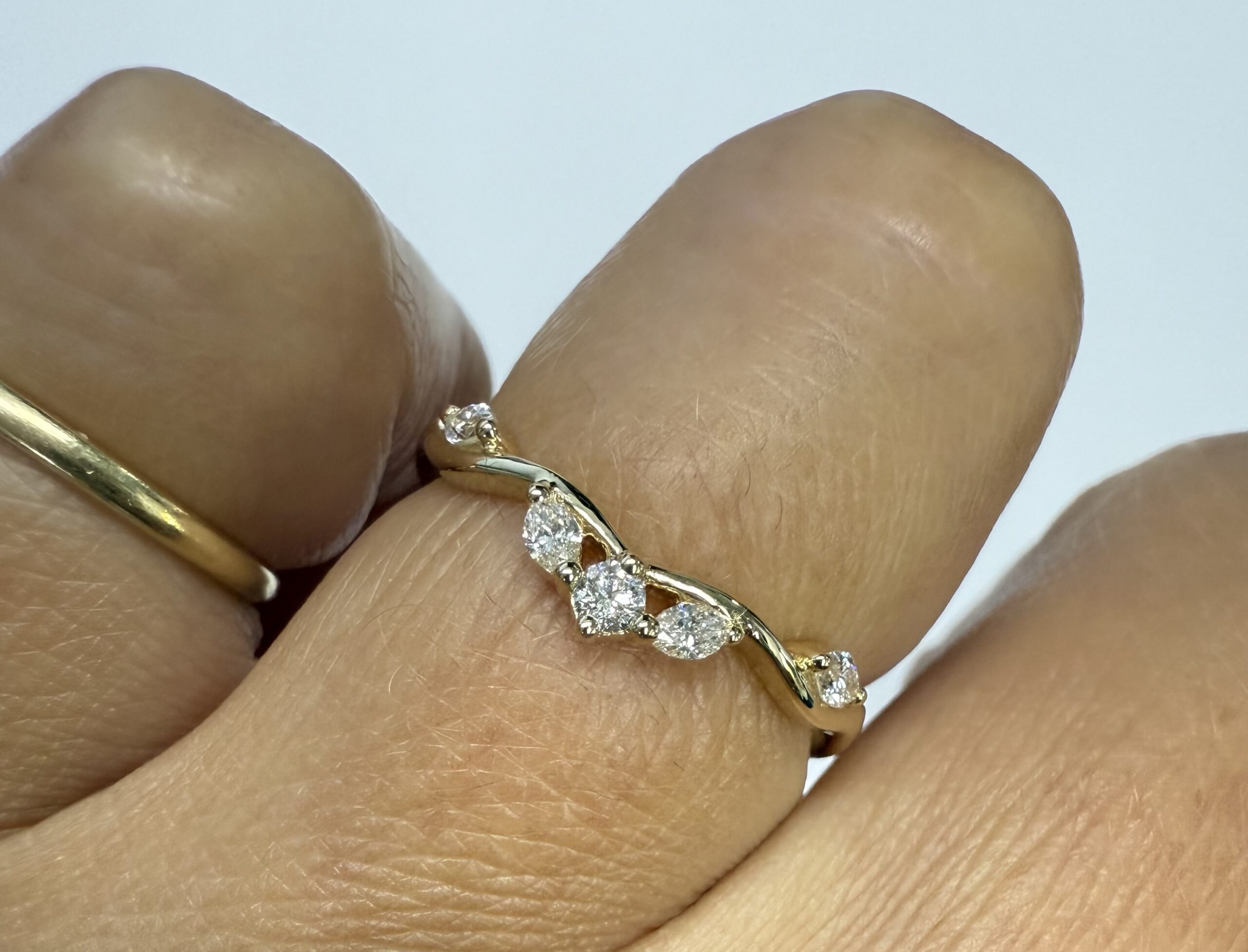 14k Yellow Gold Genuine 5 Stone .18 Cttw Round & Marquise Diamond Woven Band - Image 34