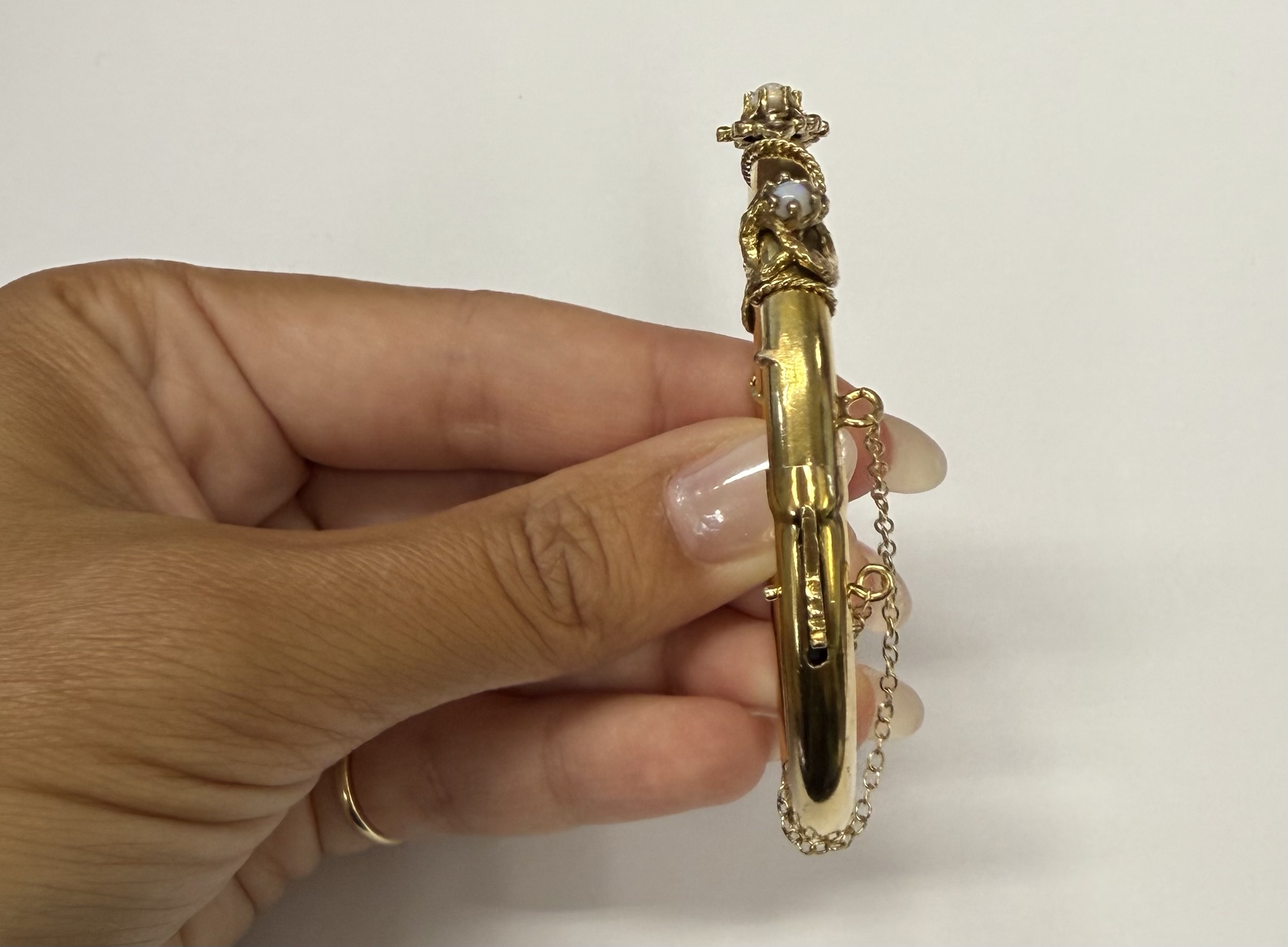 Antique 14k Yellow Gold Bangle Bracelet Set With Genuine Opals & Seed Pearls - Image 9