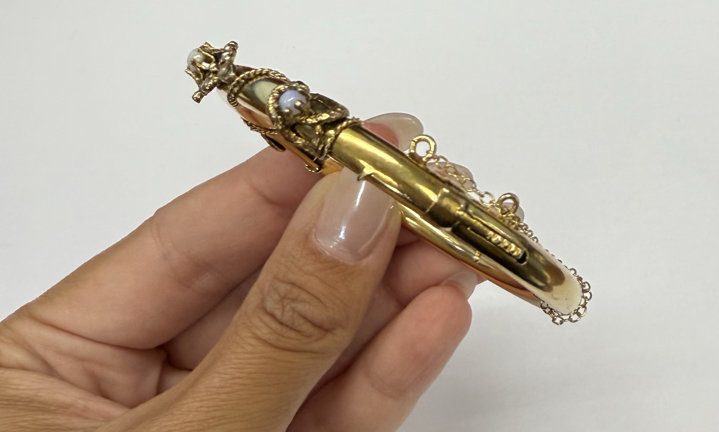 Antique 14k Yellow Gold Bangle Bracelet Set With Genuine Opals & Seed Pearls - Image 12