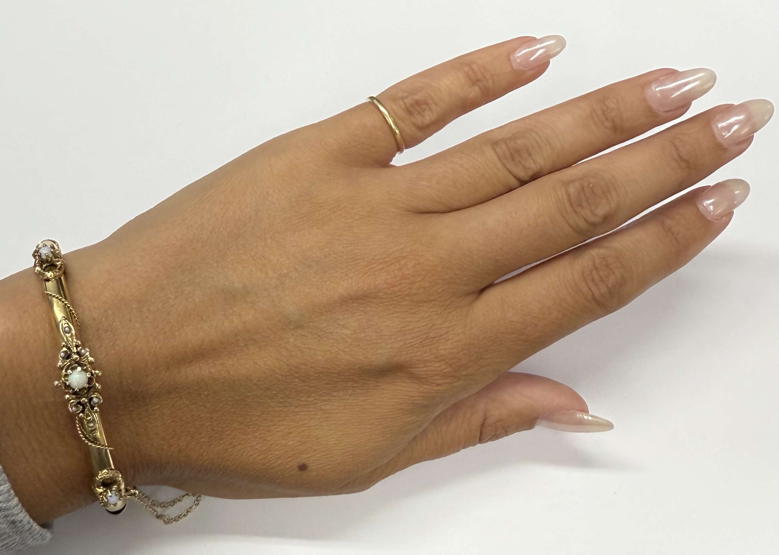 Antique 14k Yellow Gold Bangle Bracelet Set With Genuine Opals & Seed Pearls - Image 26