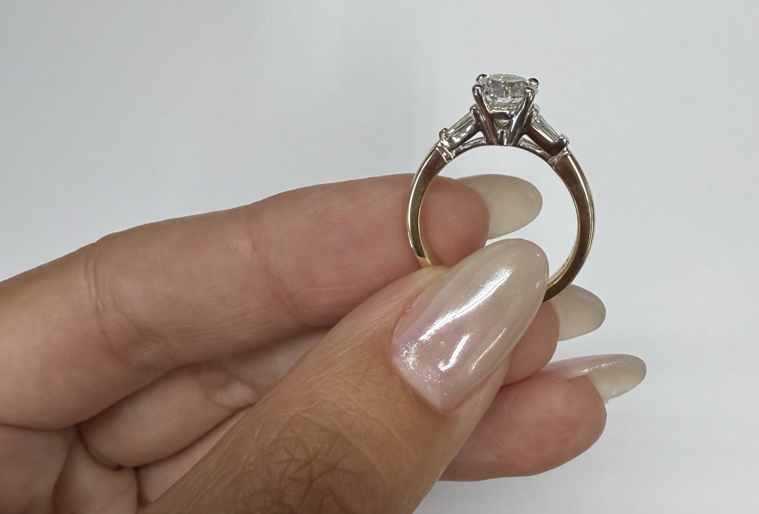 14k White & 14k Yellow Gold Genuine IGI Certified 1.06 Carat Lab Grown Round Brilliant Cut Diamond Solitaire With Baguette Accents - Image 11