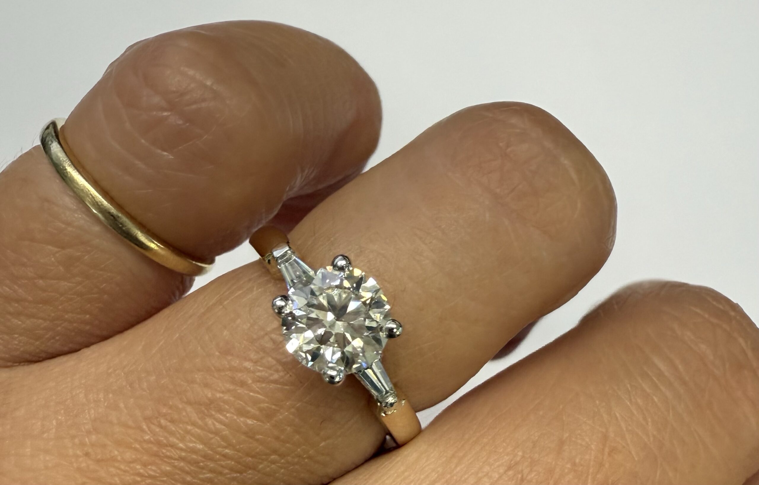 14k White & 14k Yellow Gold Genuine IGI Certified 1.06 Carat Lab Grown Round Brilliant Cut Diamond Solitaire With Baguette Accents - Image 16