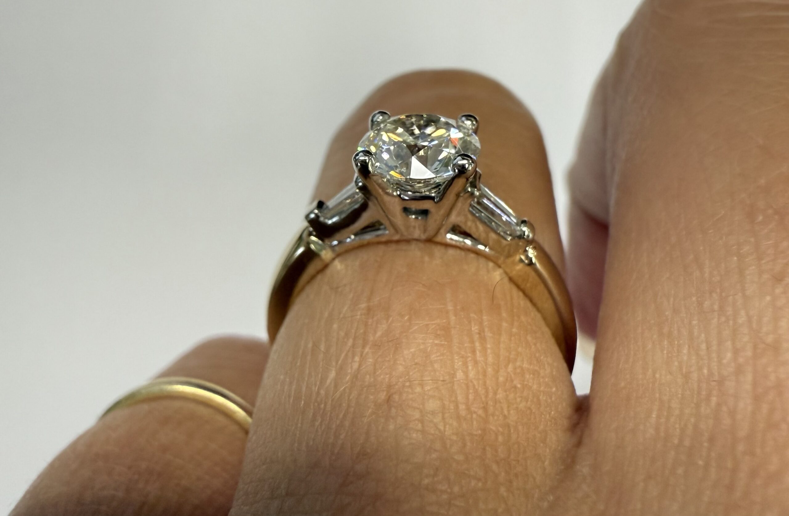 14k White & 14k Yellow Gold Genuine IGI Certified 1.06 Carat Lab Grown Round Brilliant Cut Diamond Solitaire With Baguette Accents - Image 17