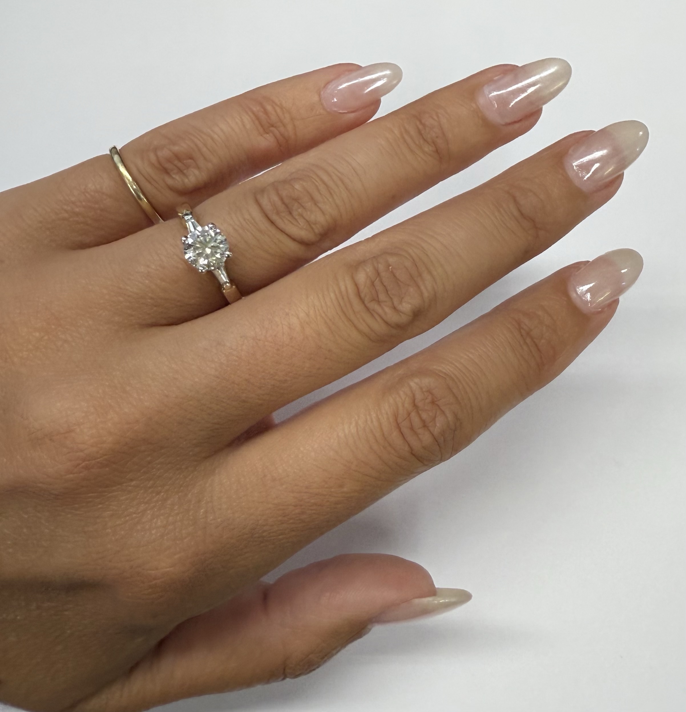 14k White & 14k Yellow Gold Genuine IGI Certified 1.06 Carat Lab Grown Round Brilliant Cut Diamond Solitaire With Baguette Accents - Image 21