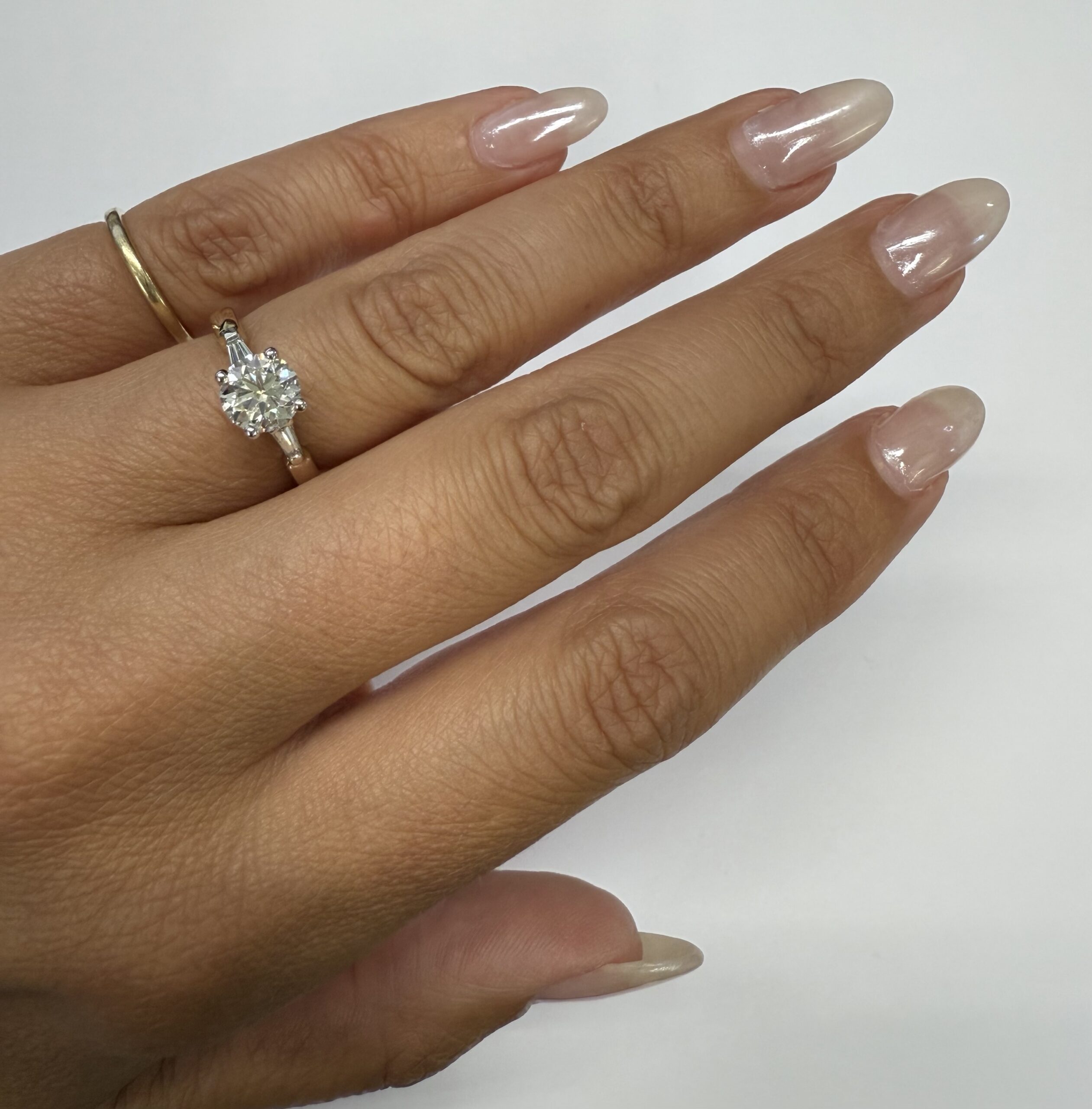 14k White & 14k Yellow Gold Genuine IGI Certified 1.06 Carat Lab Grown Round Brilliant Cut Diamond Solitaire With Baguette Accents - Image 22