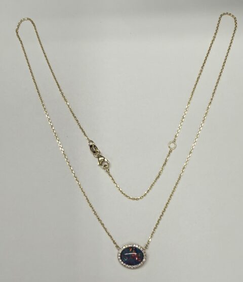 14k Yellow Gold Genuine 2.00 Carat Opal Triplet & Diamond Halo Pendant