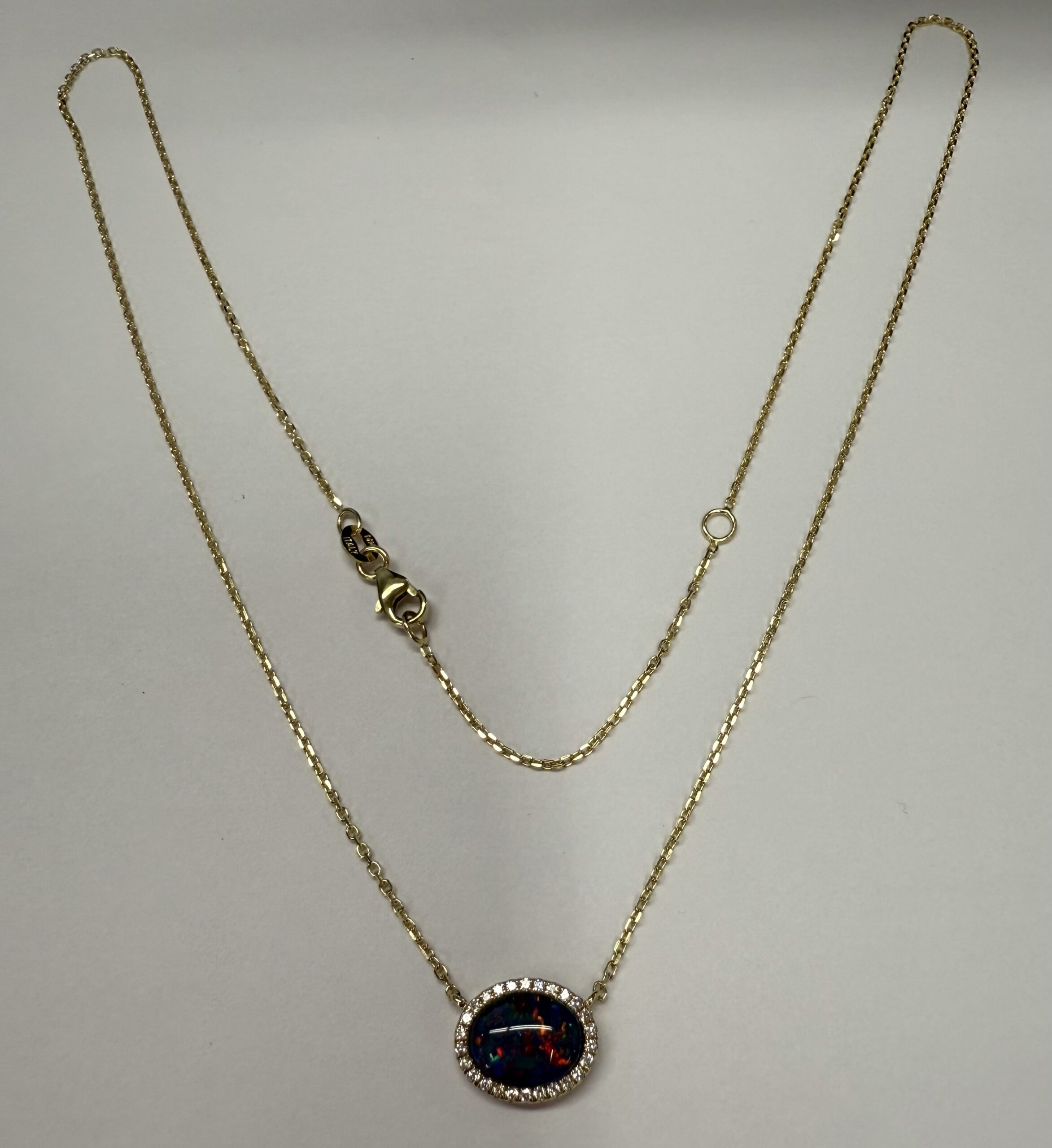 14k Yellow Gold Genuine 2.00 Carat Opal Triplet & Diamond Halo Pendant - Image 2