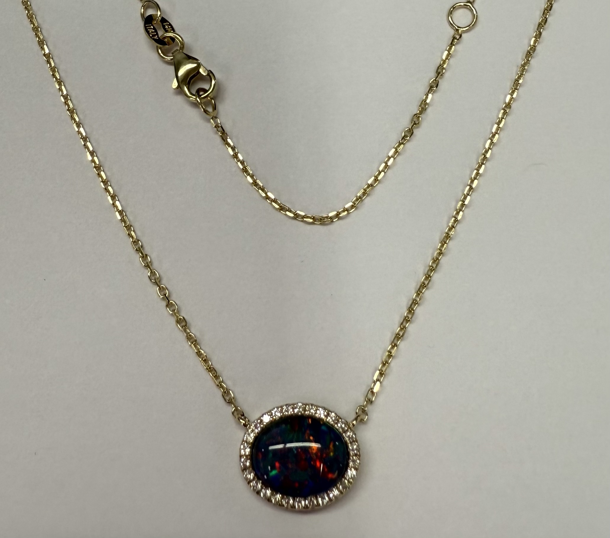 14k Yellow Gold Genuine 2.00 Carat Opal Triplet & Diamond Halo Pendant - Image 3