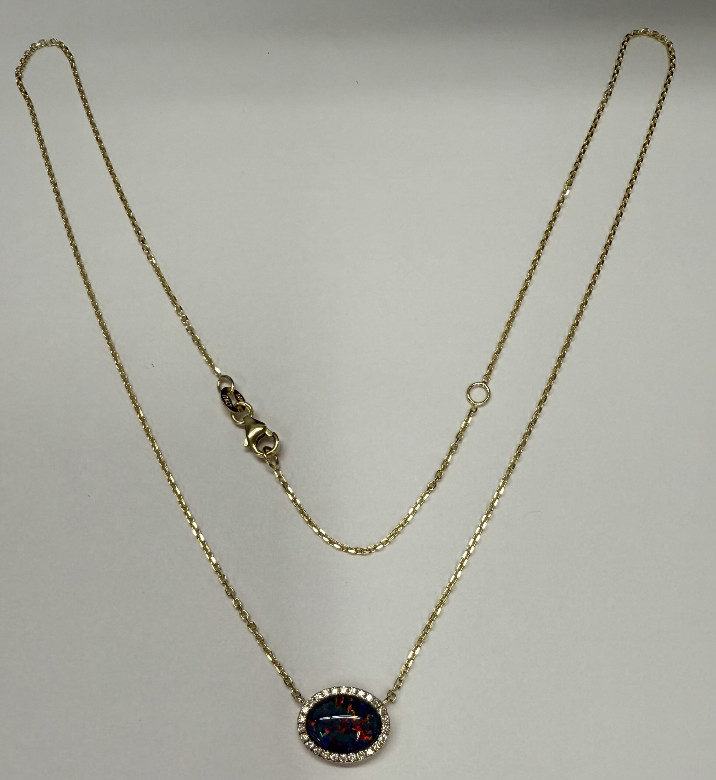 14k Yellow Gold Genuine 2.00 Carat Opal Triplet & Diamond Halo Pendant - Image 4