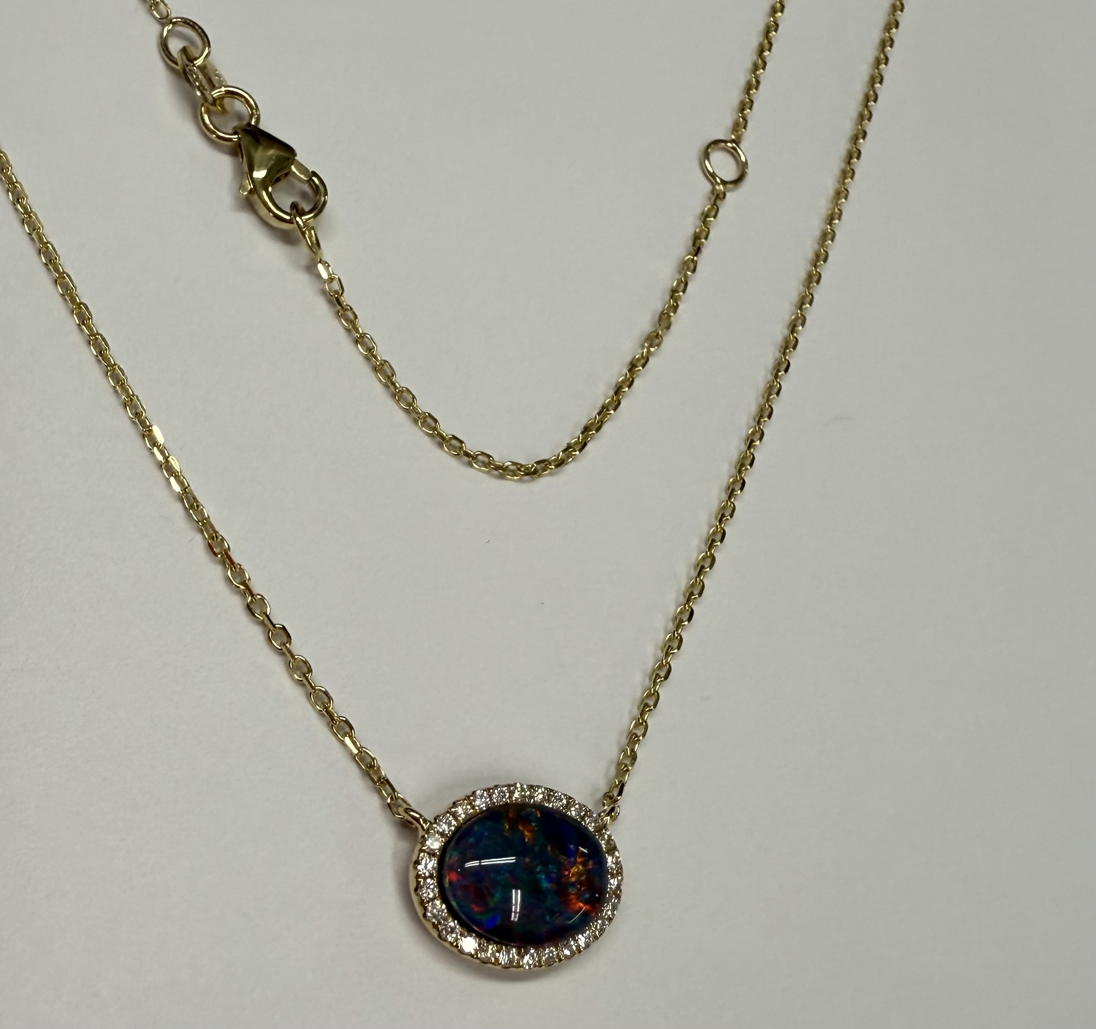 14k Yellow Gold Genuine 2.00 Carat Opal Triplet & Diamond Halo Pendant - Image 5