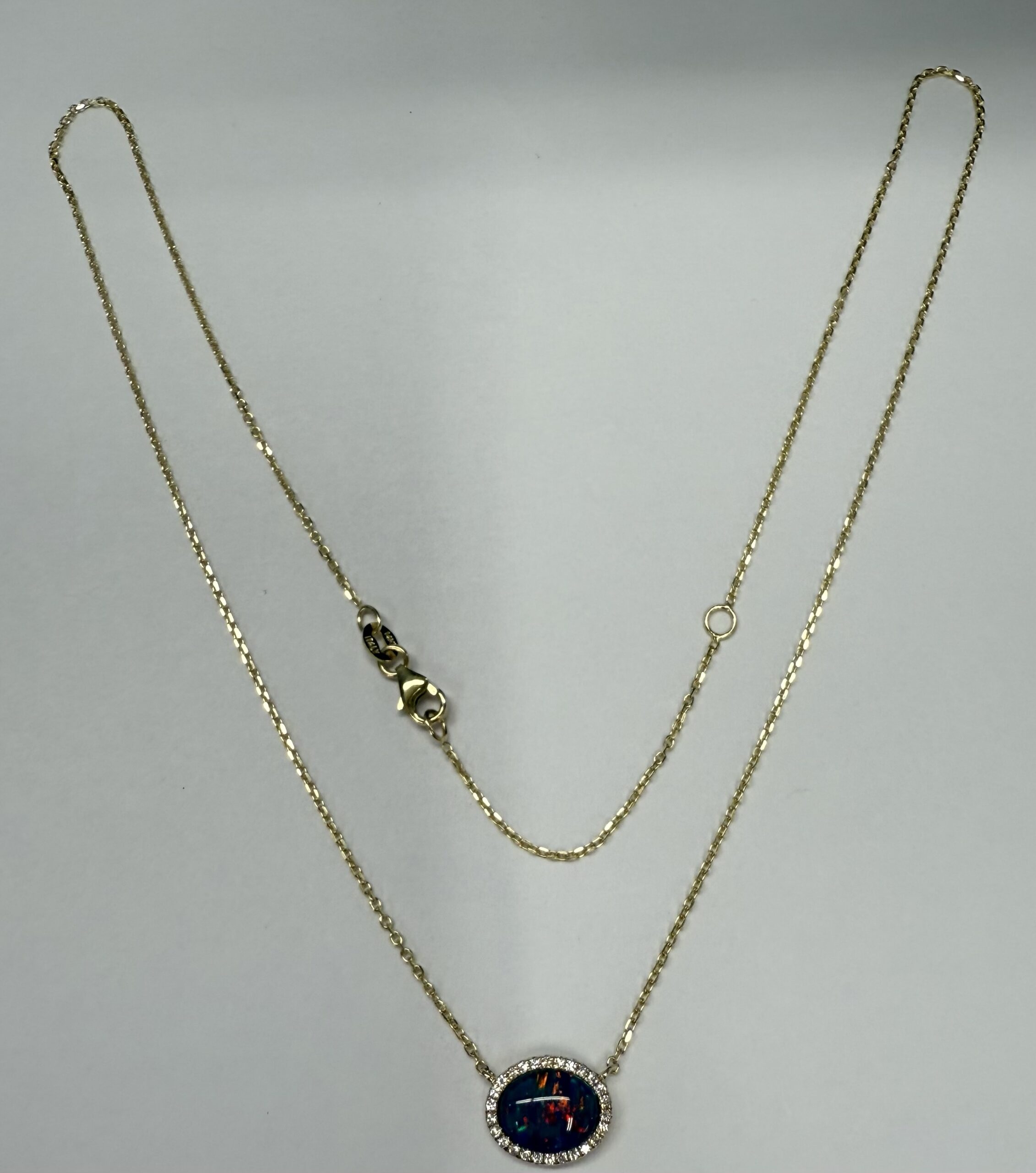 14k Yellow Gold Genuine 2.00 Carat Opal Triplet & Diamond Halo Pendant - Image 7