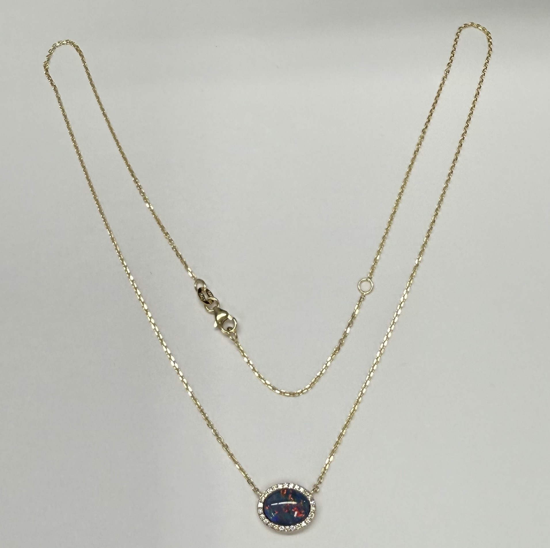 14k Yellow Gold Genuine 2.00 Carat Opal Triplet & Diamond Halo Pendant - Image 8