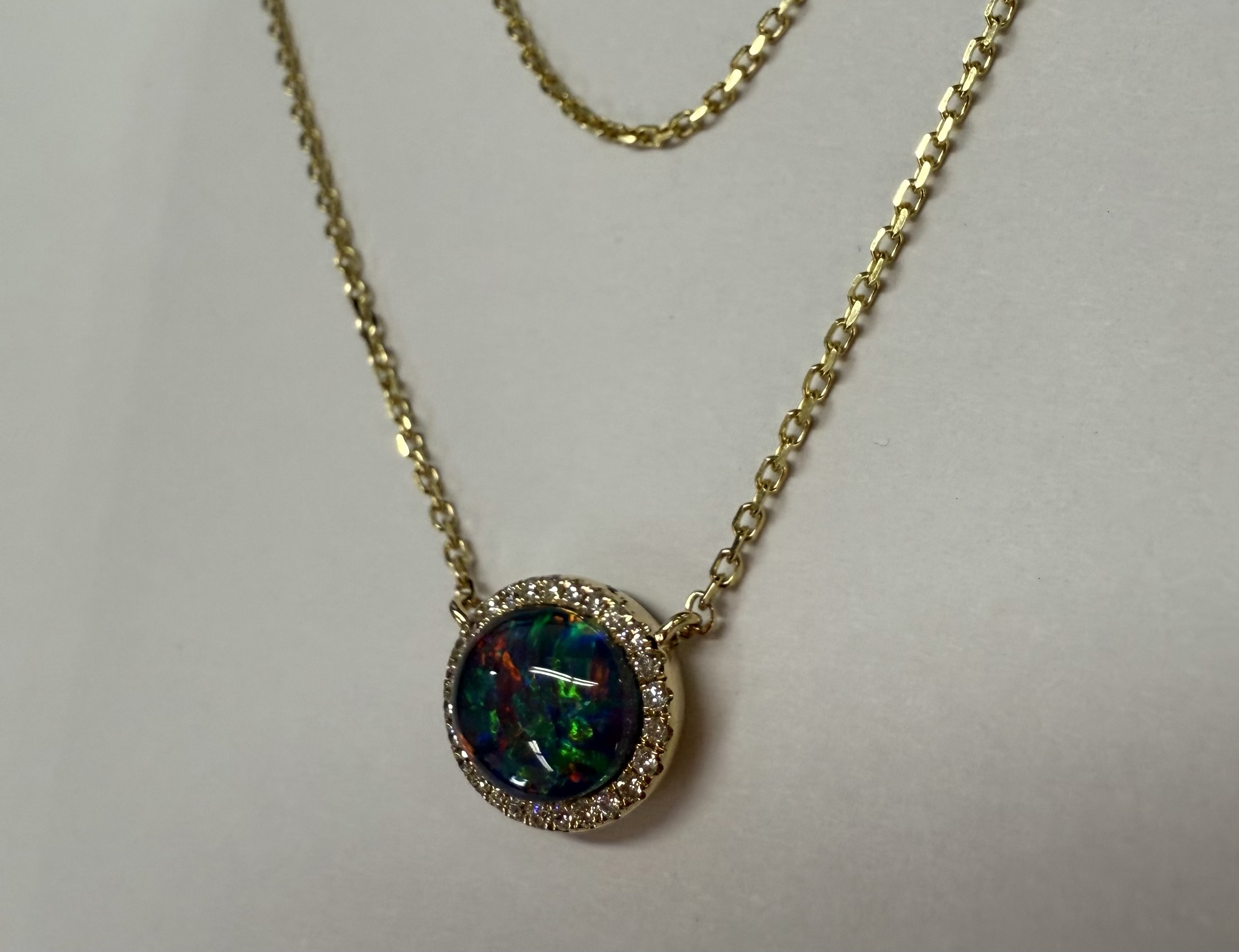 14k Yellow Gold Genuine 2.00 Carat Opal Triplet & Diamond Halo Pendant - Image 10