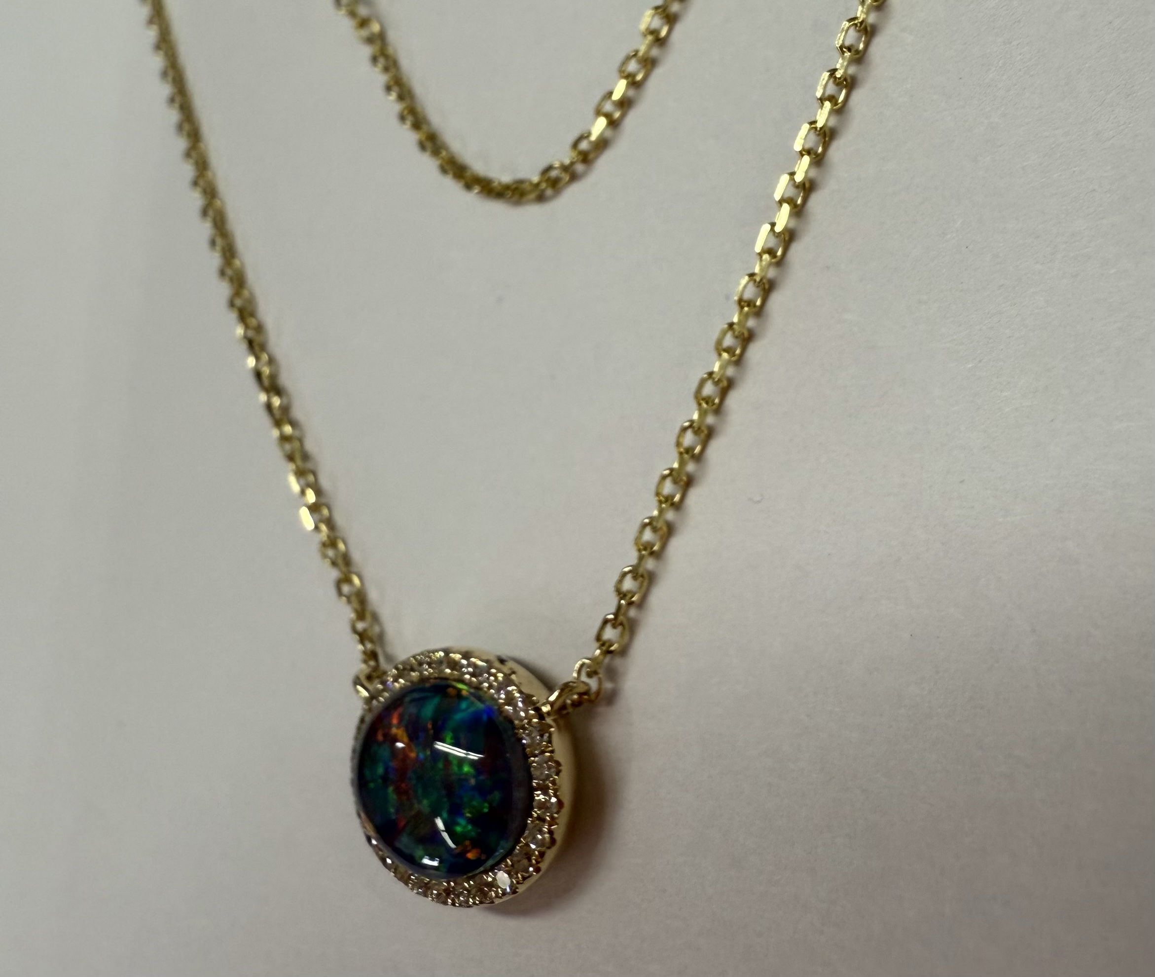 14k Yellow Gold Genuine 2.00 Carat Opal Triplet & Diamond Halo Pendant - Image 11