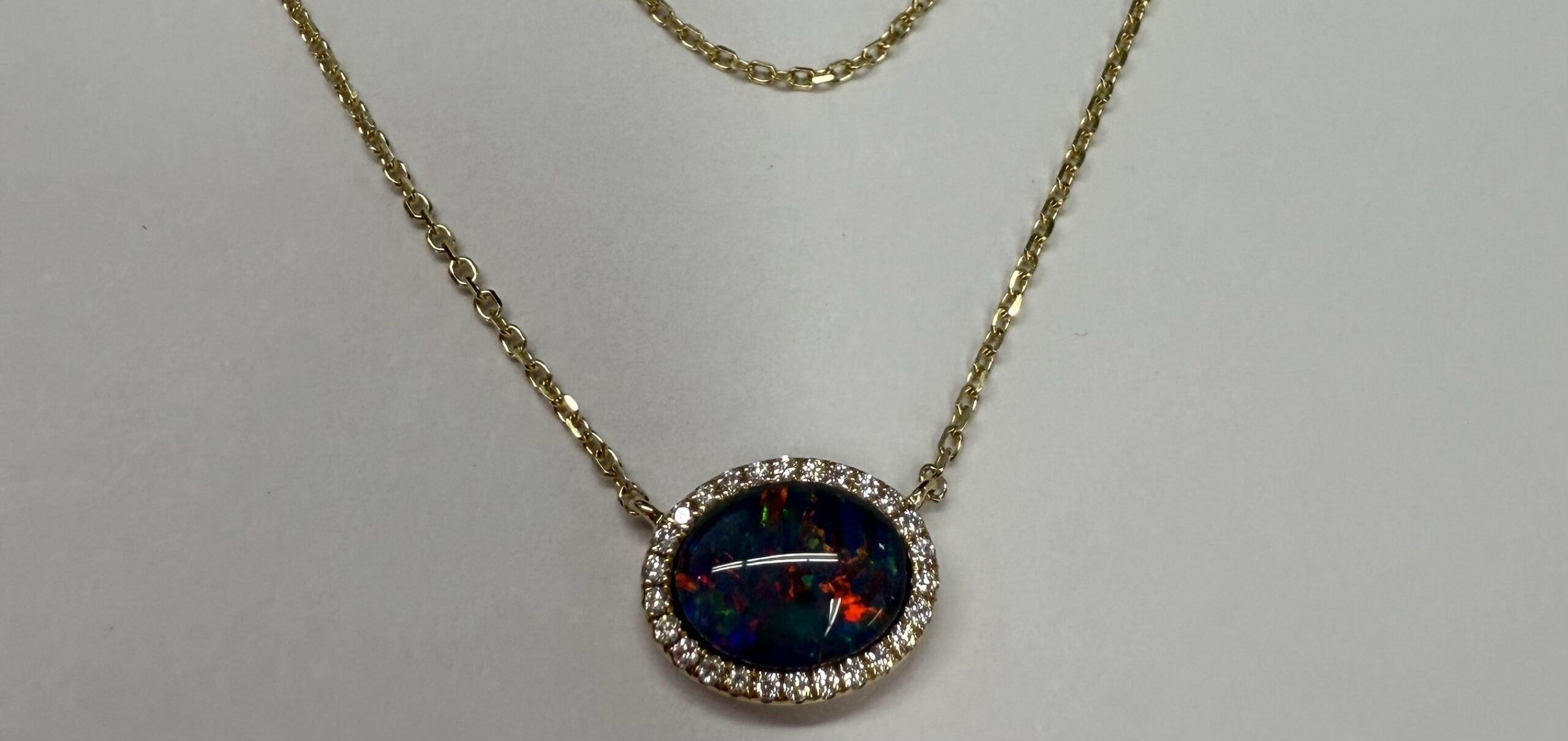 14k Yellow Gold Genuine 2.00 Carat Opal Triplet & Diamond Halo Pendant - Image 12