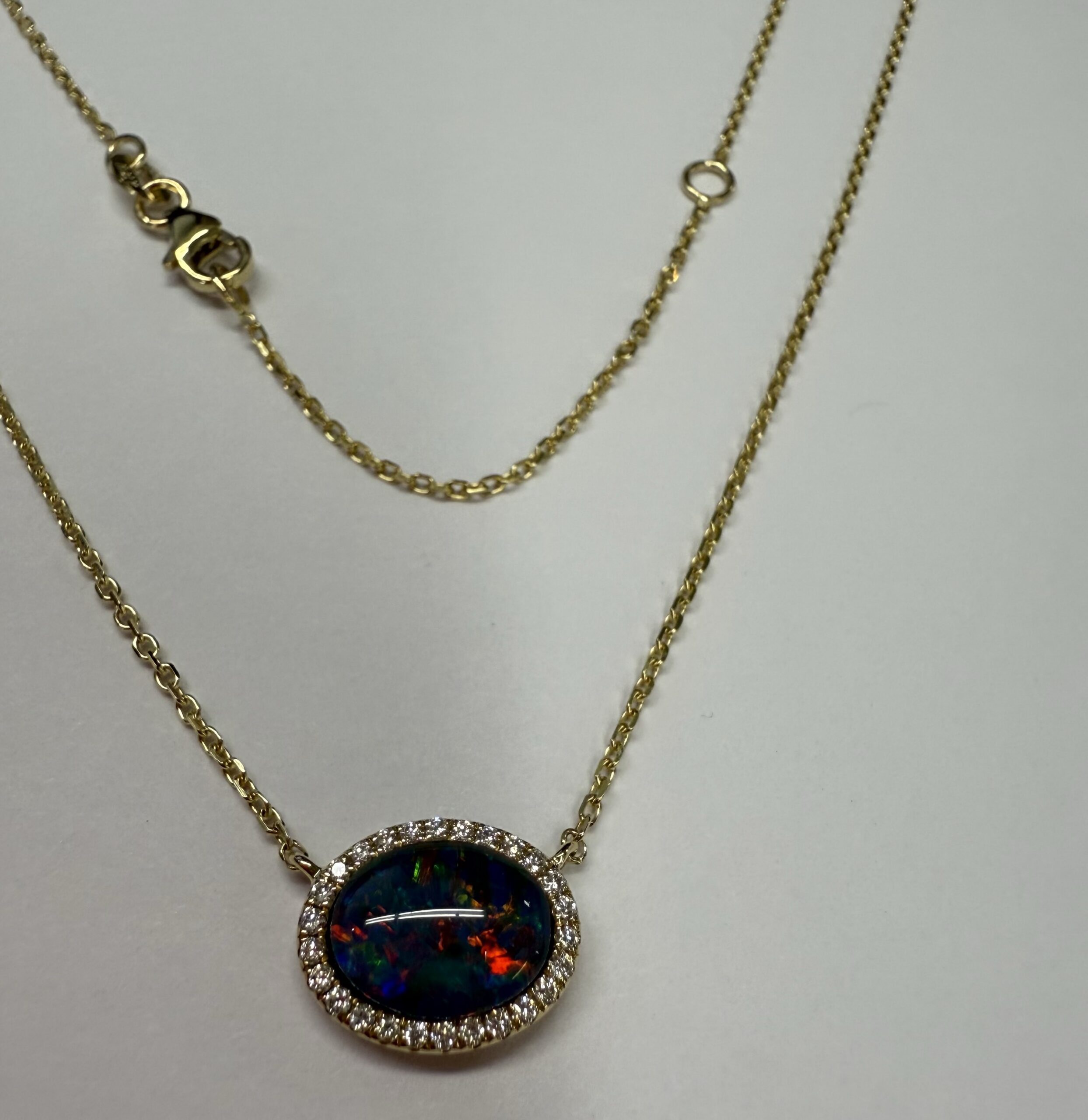 14k Yellow Gold Genuine 2.00 Carat Opal Triplet & Diamond Halo Pendant - Image 13