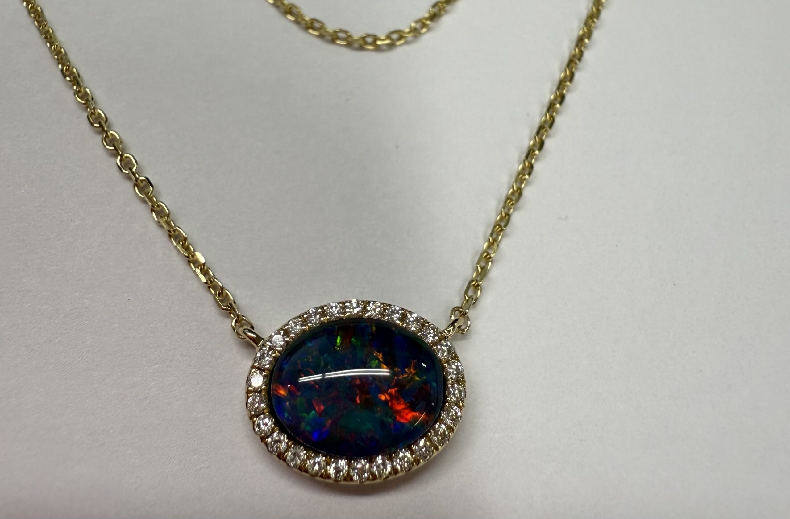 14k Yellow Gold Genuine 2.00 Carat Opal Triplet & Diamond Halo Pendant - Image 14