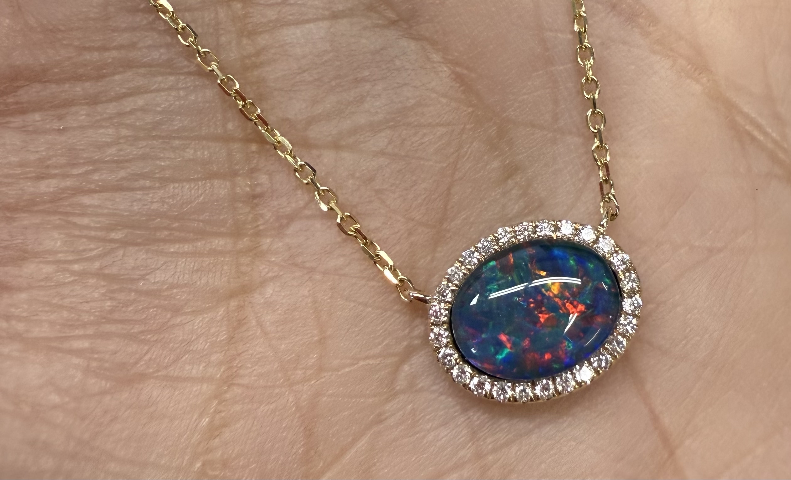 14k Yellow Gold Genuine 2.00 Carat Opal Triplet & Diamond Halo Pendant - Image 15