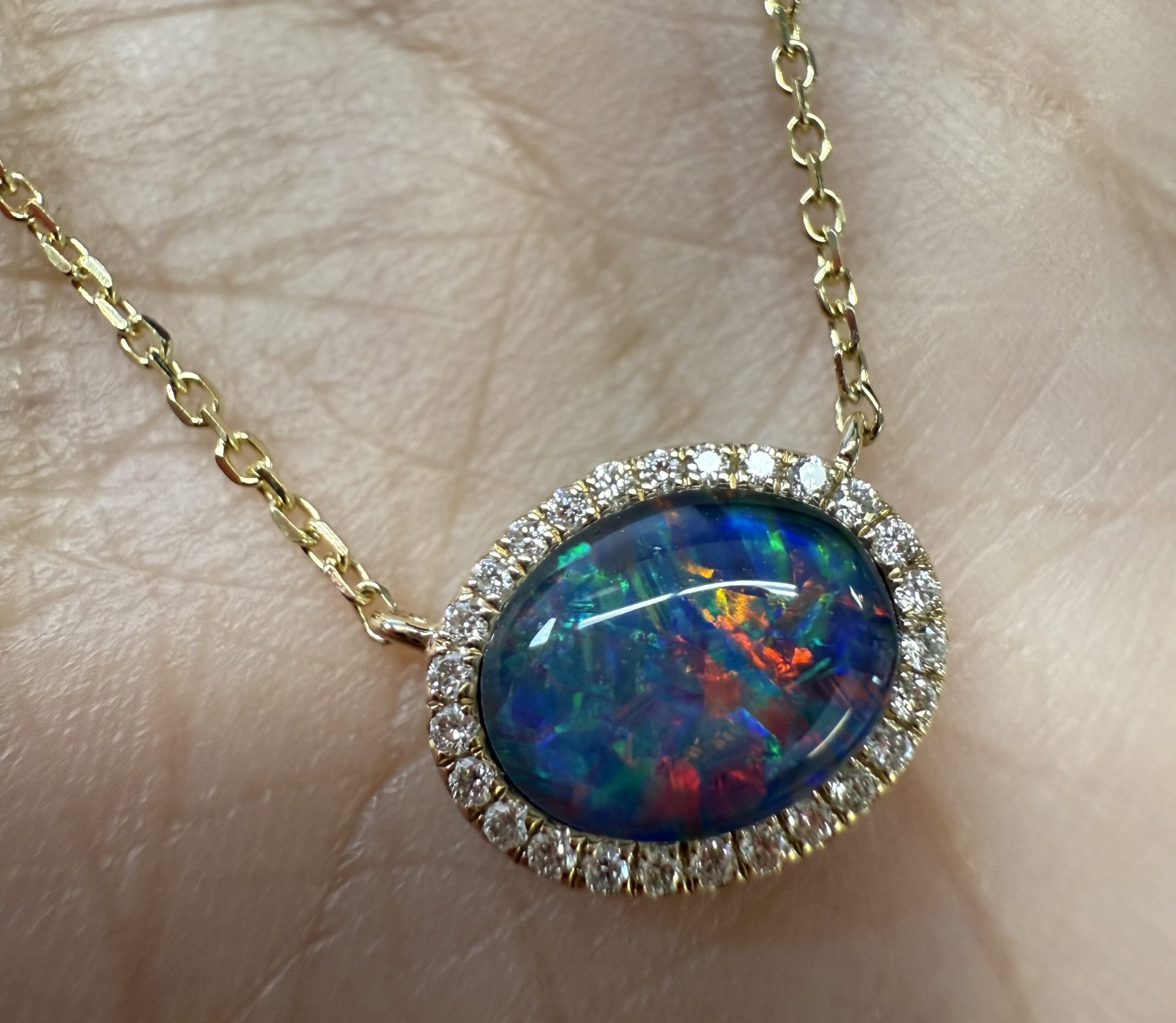 14k Yellow Gold Genuine 2.00 Carat Opal Triplet & Diamond Halo Pendant - Image 17