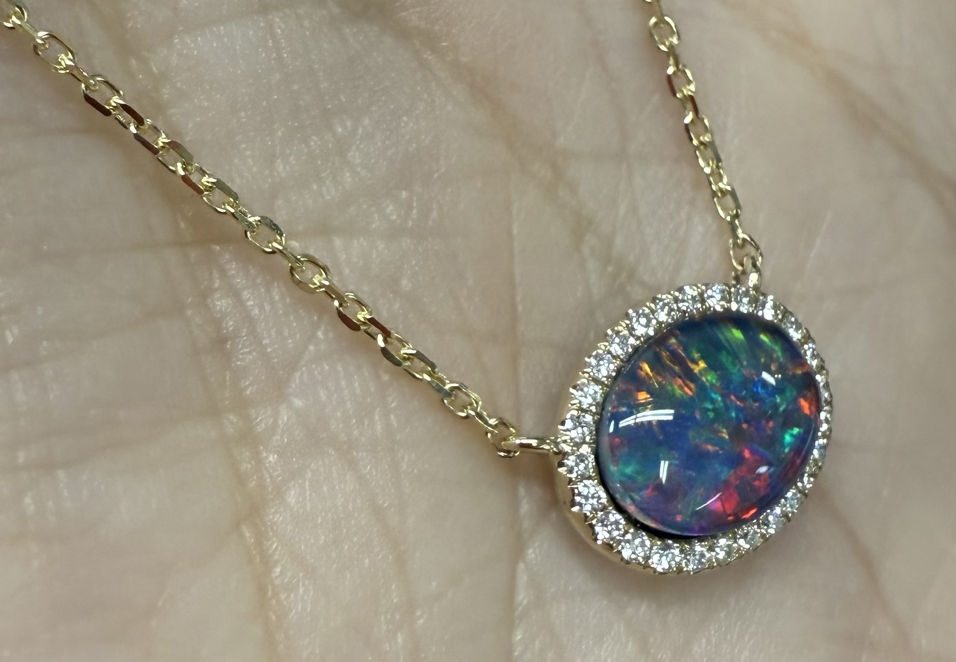 14k Yellow Gold Genuine 2.00 Carat Opal Triplet & Diamond Halo Pendant - Image 18