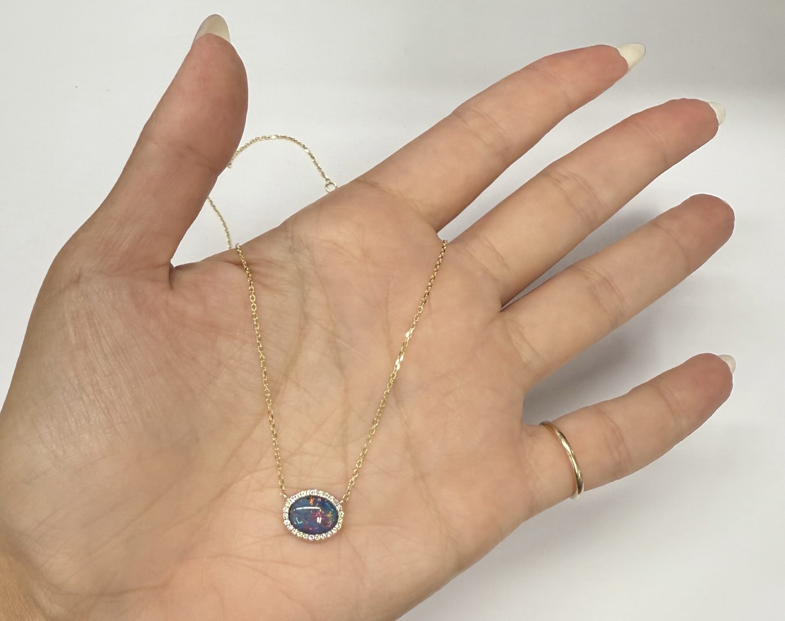 14k Yellow Gold Genuine 2.00 Carat Opal Triplet & Diamond Halo Pendant - Image 19