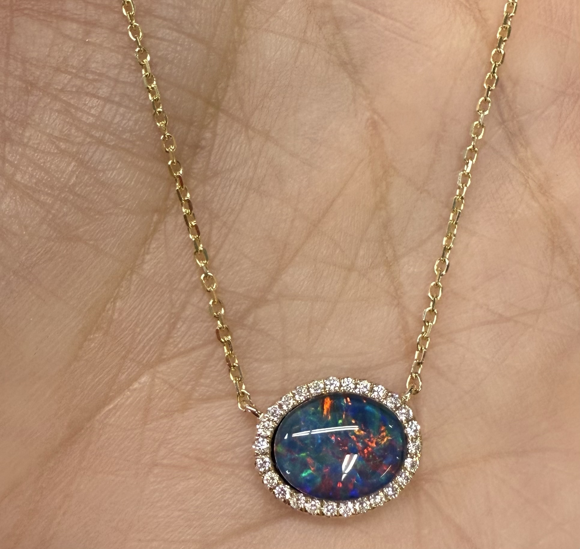 14k Yellow Gold Genuine 2.00 Carat Opal Triplet & Diamond Halo Pendant - Image 20