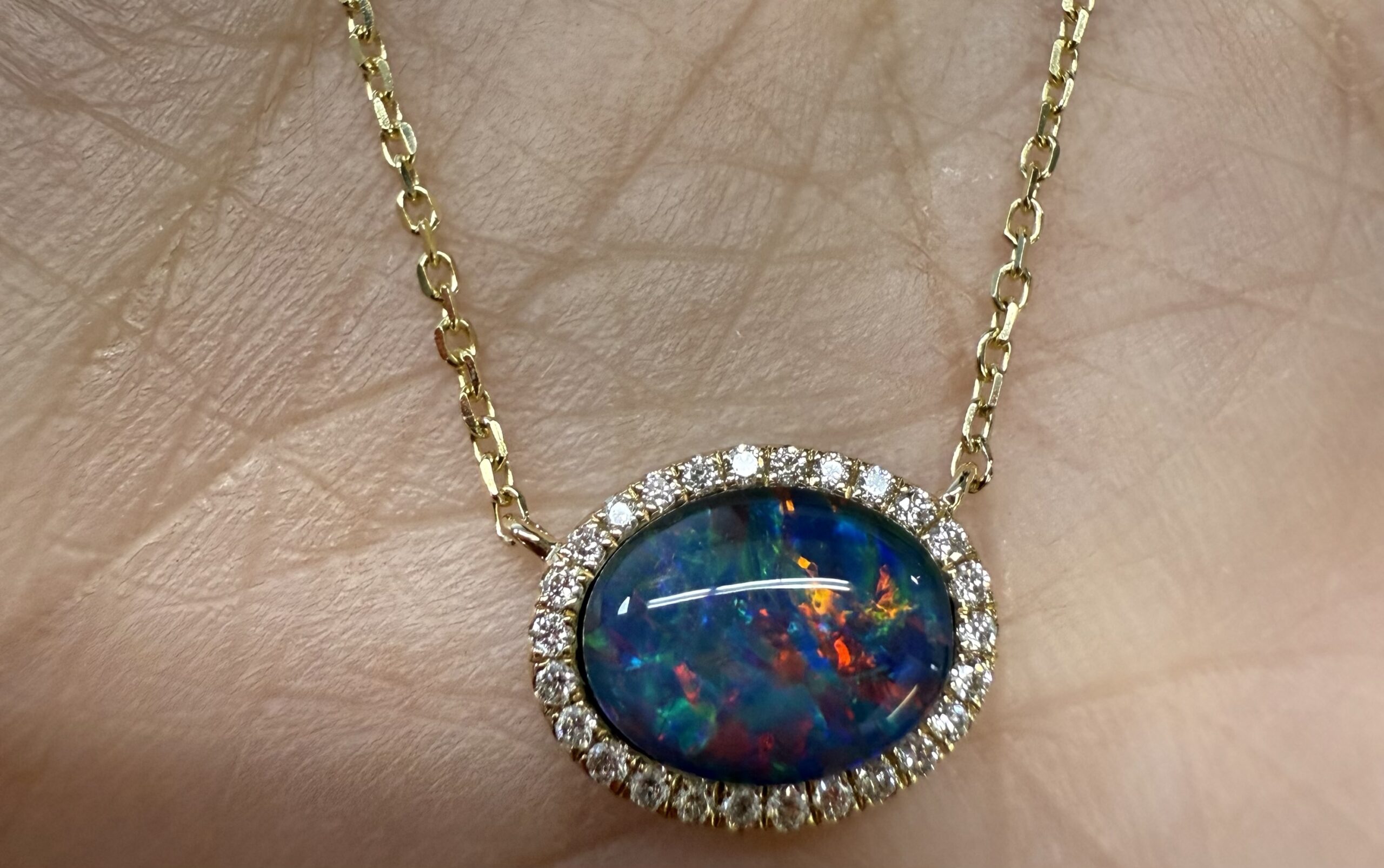 14k Yellow Gold Genuine 2.00 Carat Opal Triplet & Diamond Halo Pendant - Image 21