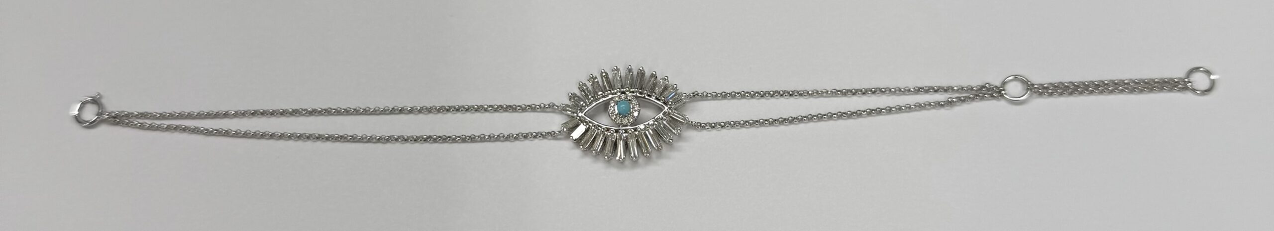 18k White Gold Genuine .70 Cttw Diamond Baguette "Evil Eye" Bracelet - Image 4