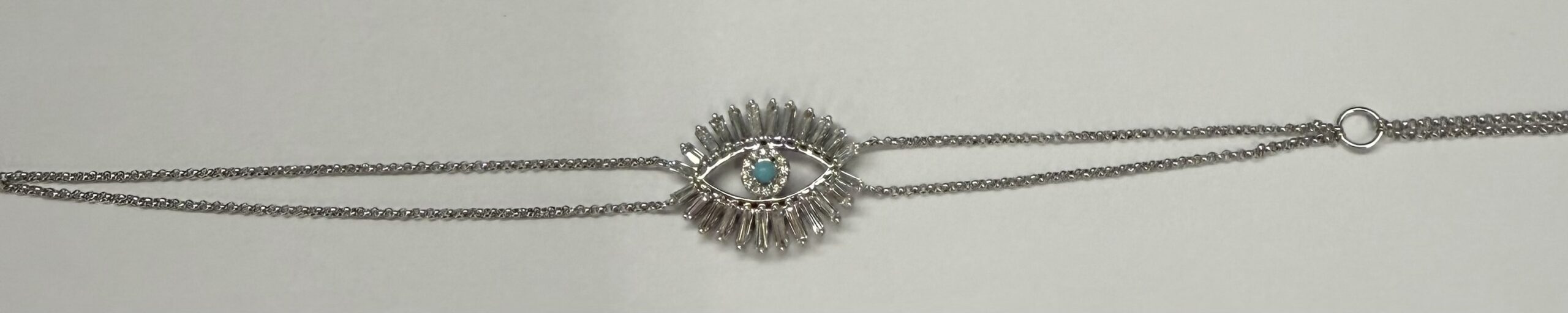 18k White Gold Genuine .70 Cttw Diamond Baguette "Evil Eye" Bracelet - Image 5