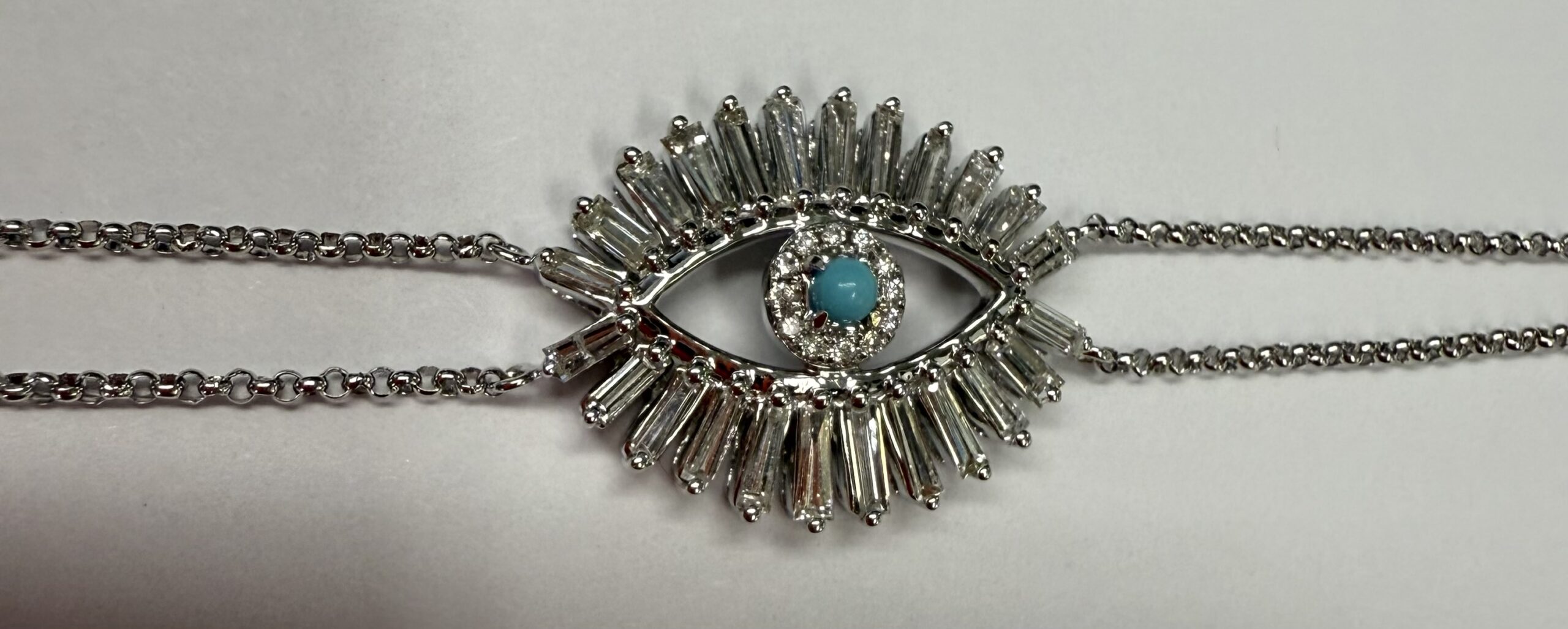 18k White Gold Genuine .70 Cttw Diamond Baguette "Evil Eye" Bracelet - Image 8