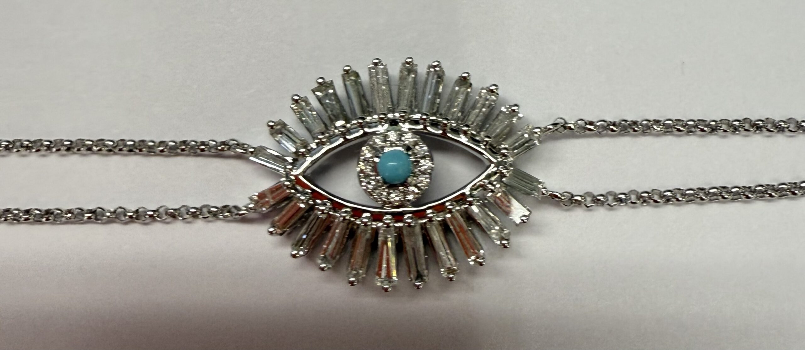 18k White Gold Genuine .70 Cttw Diamond Baguette "Evil Eye" Bracelet - Image 11