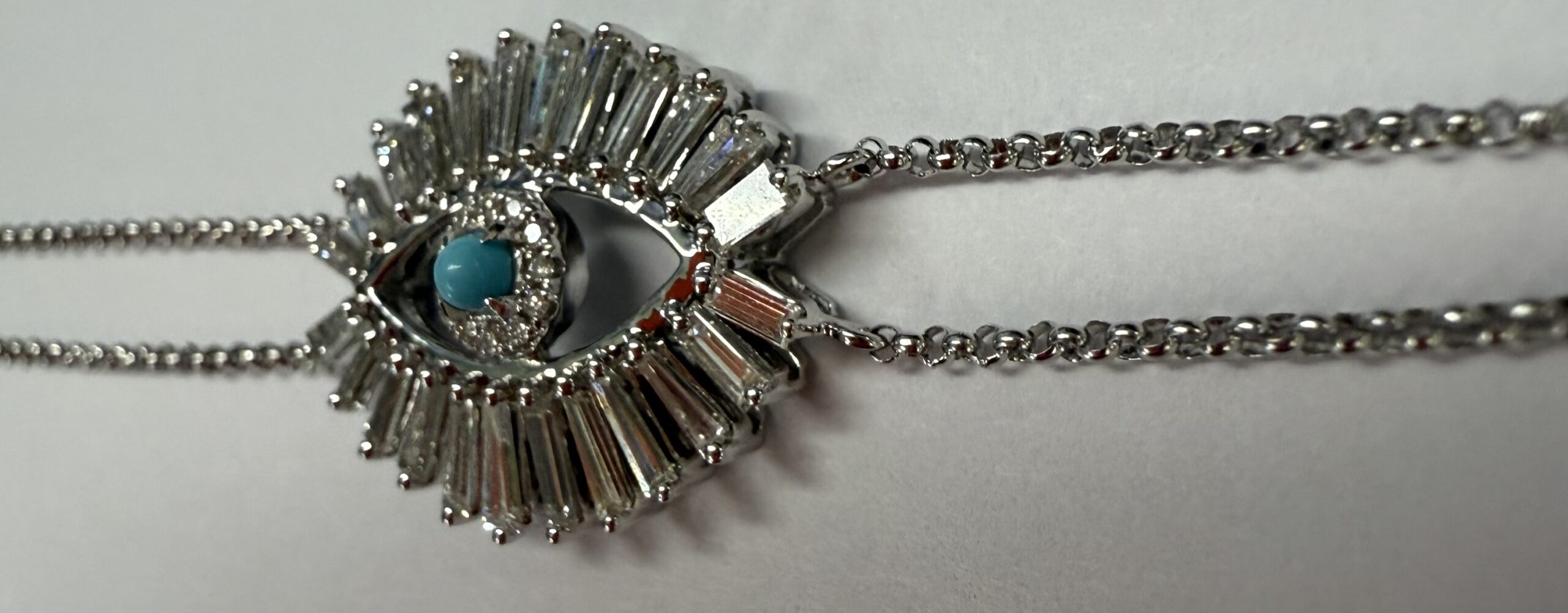 18k White Gold Genuine .70 Cttw Diamond Baguette "Evil Eye" Bracelet - Image 12