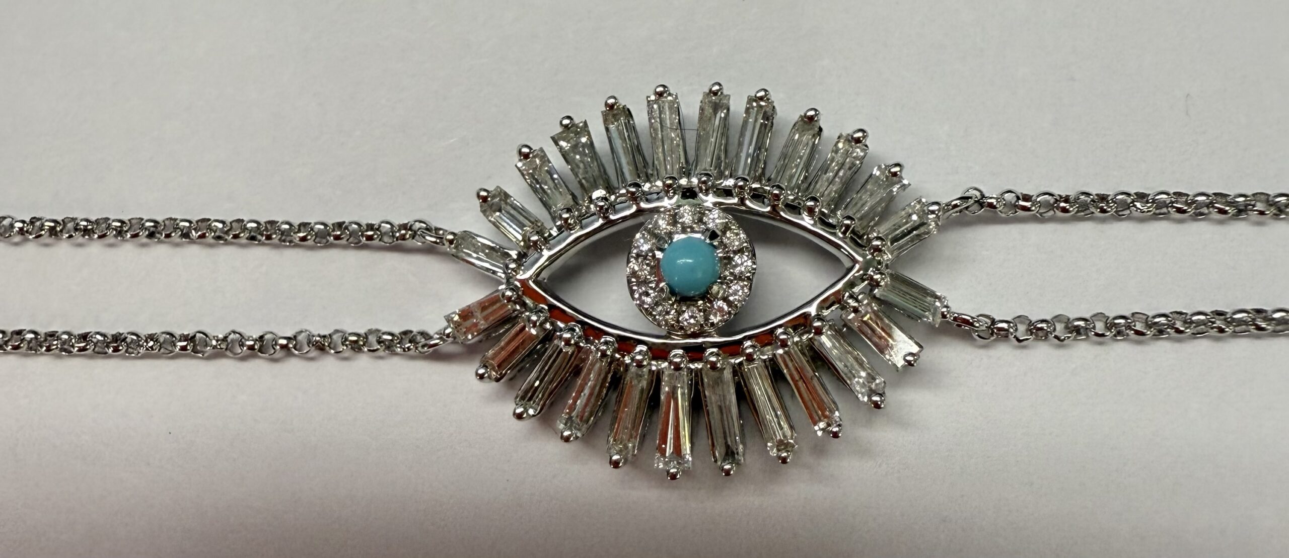 18k White Gold Genuine .70 Cttw Diamond Baguette "Evil Eye" Bracelet - Image 14