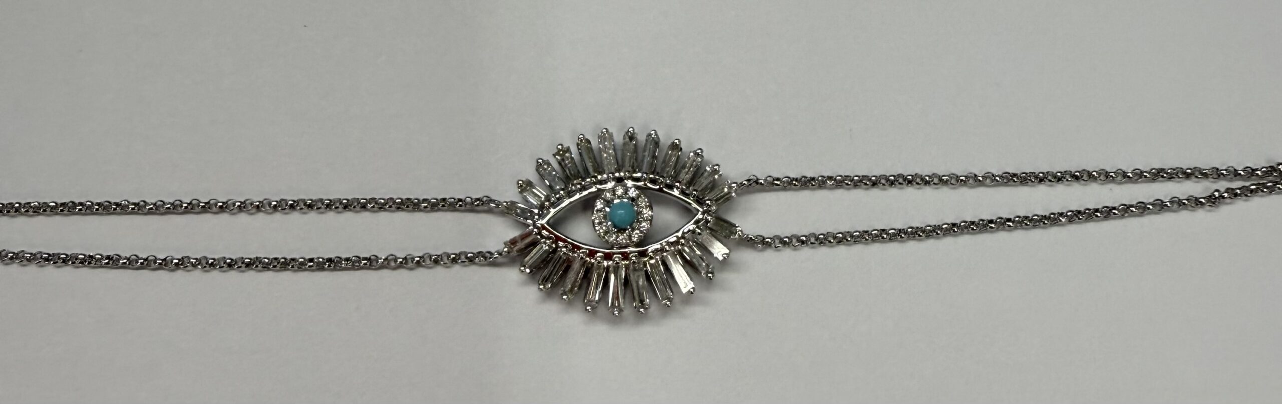 18k White Gold Genuine .70 Cttw Diamond Baguette "Evil Eye" Bracelet - Image 16
