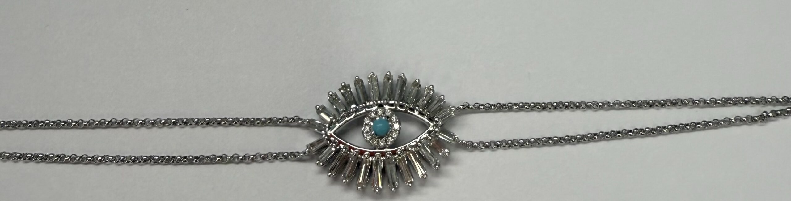 18k White Gold Genuine .70 Cttw Diamond Baguette "Evil Eye" Bracelet - Image 19
