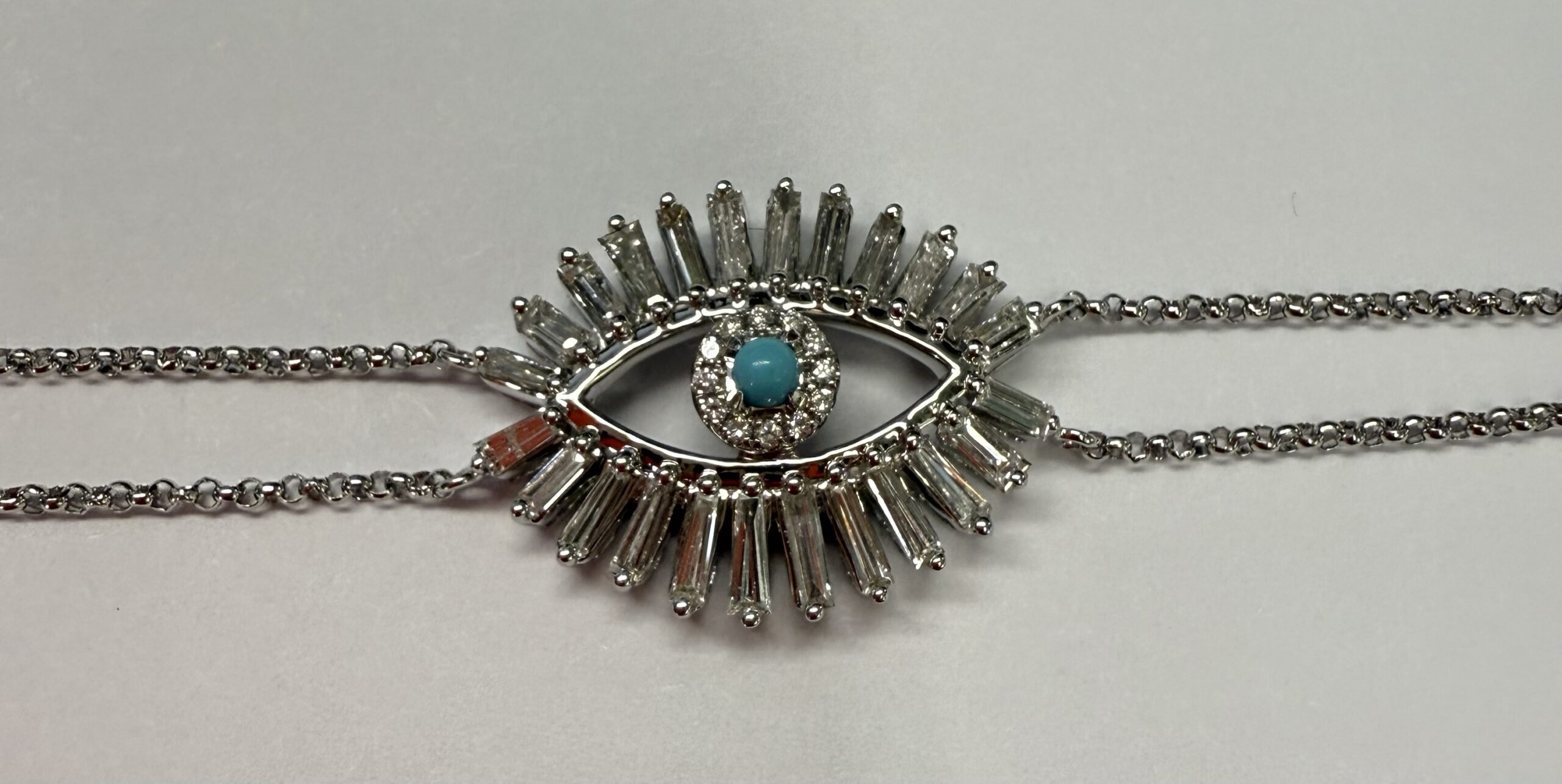 18k White Gold Genuine .70 Cttw Diamond Baguette "Evil Eye" Bracelet - Image 20