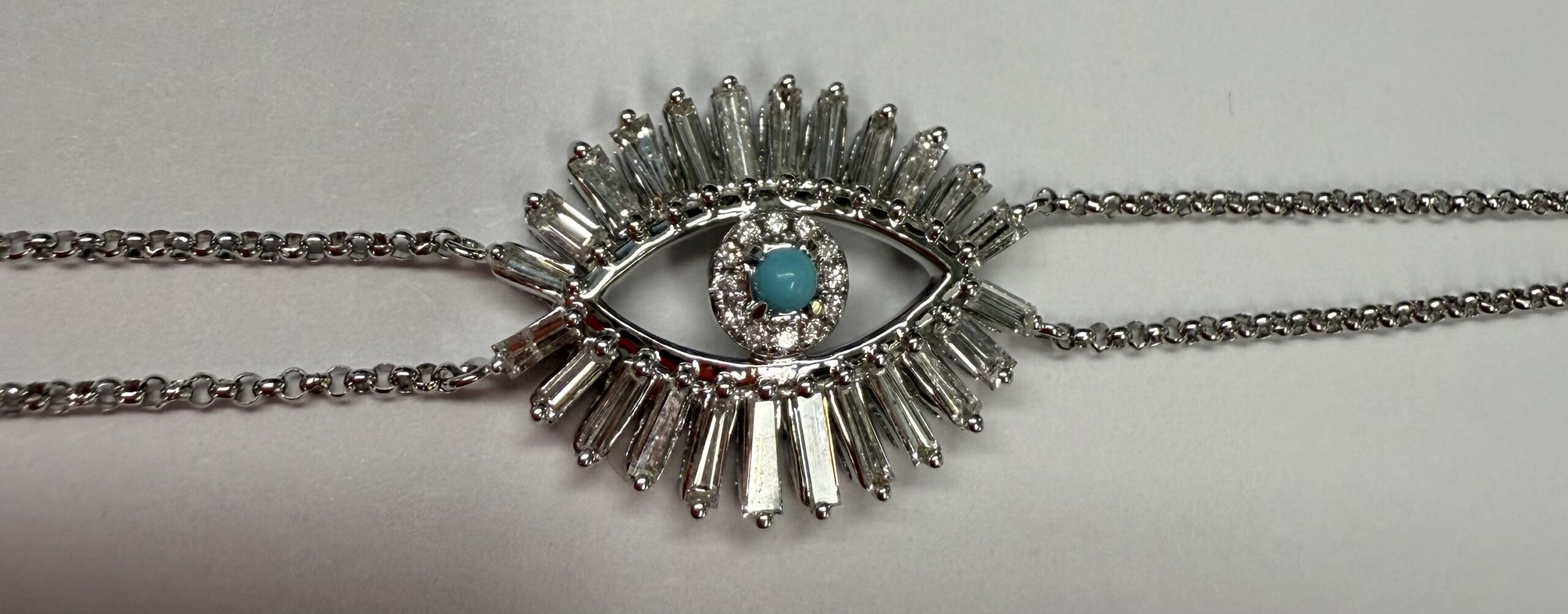 18k White Gold Genuine .70 Cttw Diamond Baguette "Evil Eye" Bracelet - Image 22