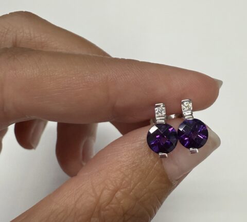 14k White Gold Genuine 1.70 Cttw Amethyst & Diamond Stud Earrings