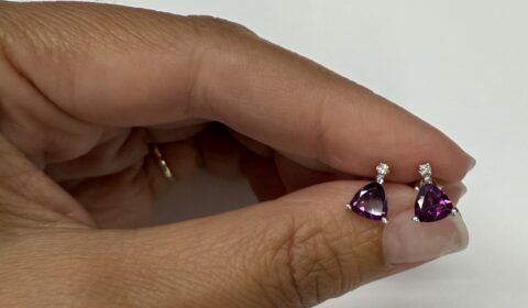 14k White Gold Genuine 1.80 Cttw Rhodolite Garnet & Genuine Diamond Stud Earrings