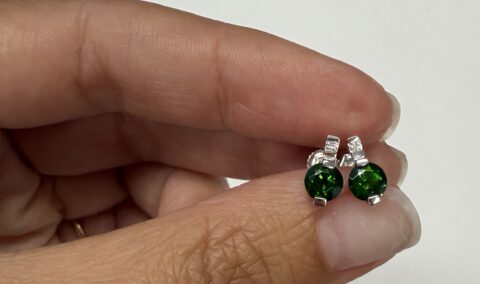14k White Gold Genuine 1.06 Cttw Chrome Diopside & Genuine Diamond Stud Earrings