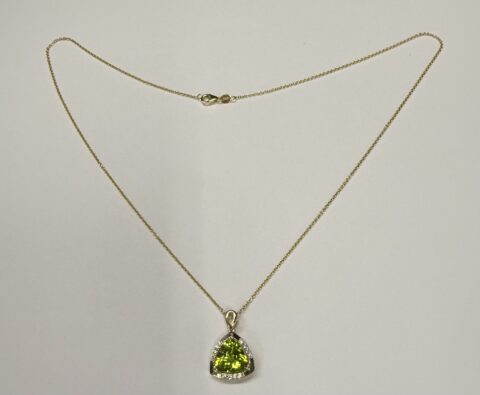 14k Yellow Gold Genuine 3.70 Cttw Peridot & Diamond Pendant