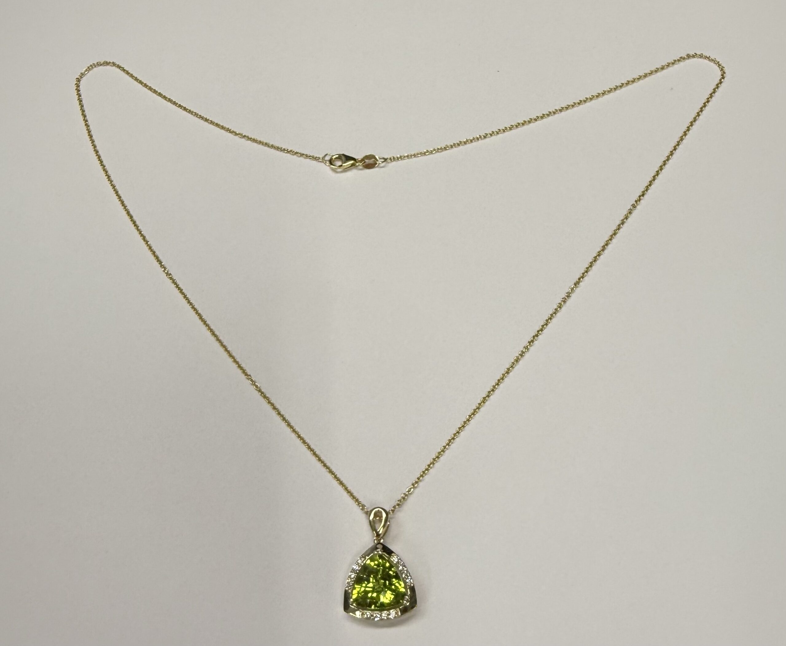 14k Yellow Gold Genuine 3.70 Cttw Peridot & Diamond Pendant